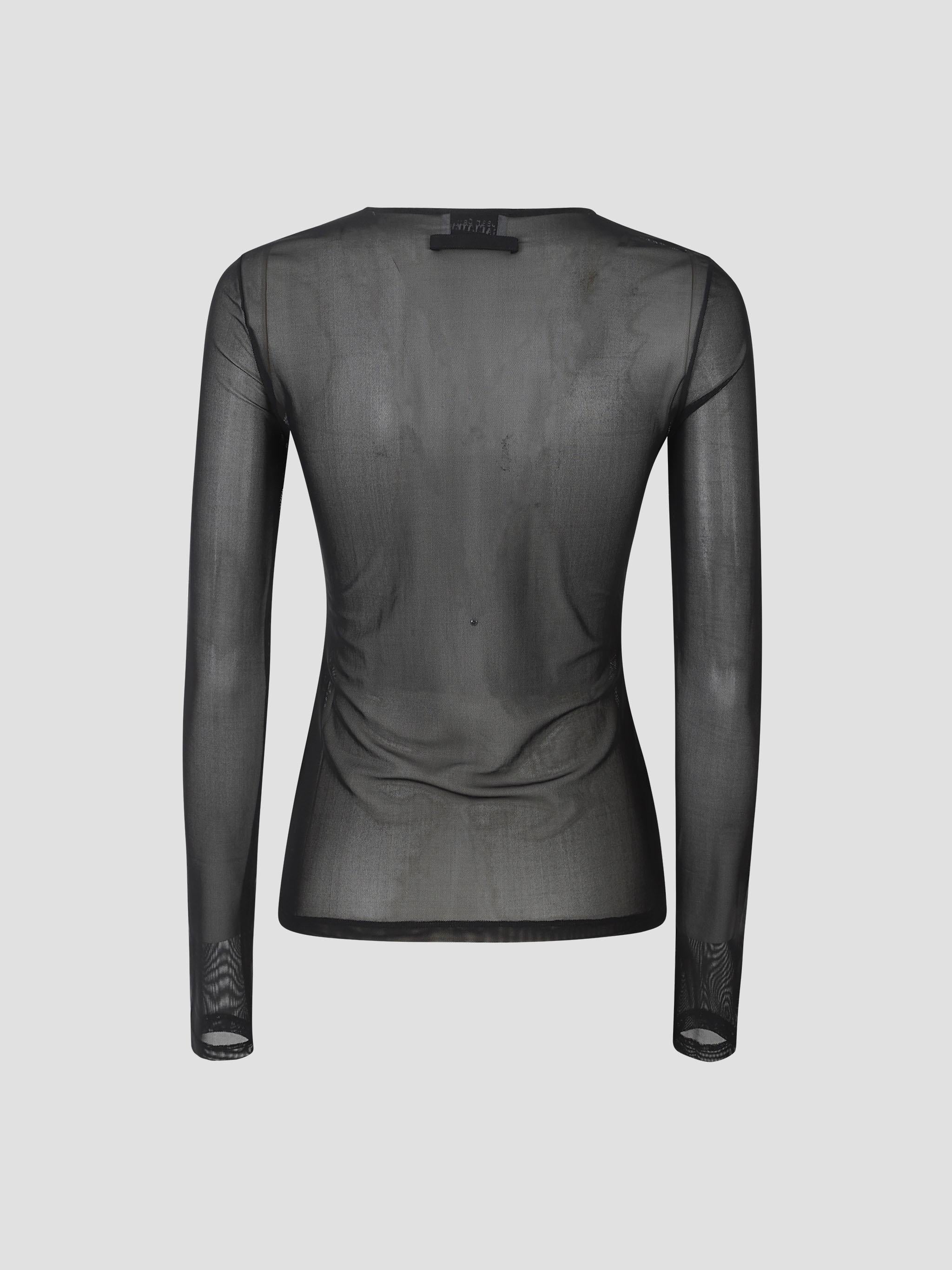 Mesh crewneck long sleeves top embroidered