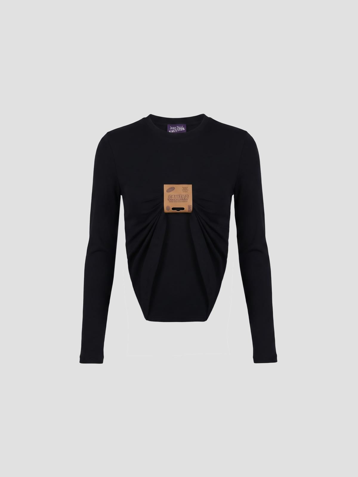 Stretch viscose jersey long sleeves top with leath