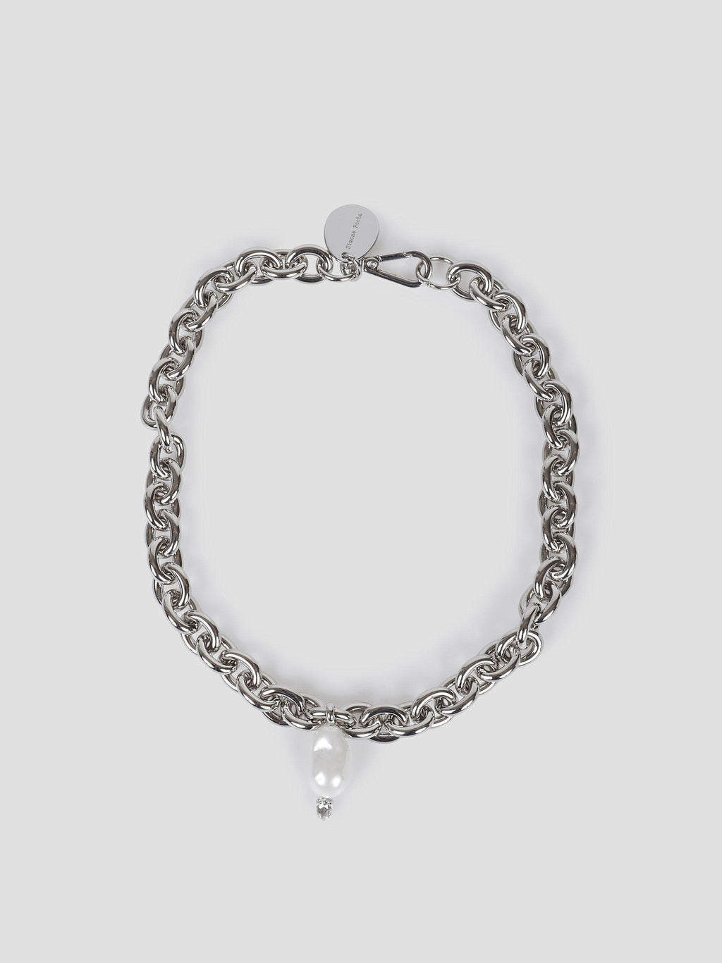 Chain necklace w/ pearl & crystal pendant