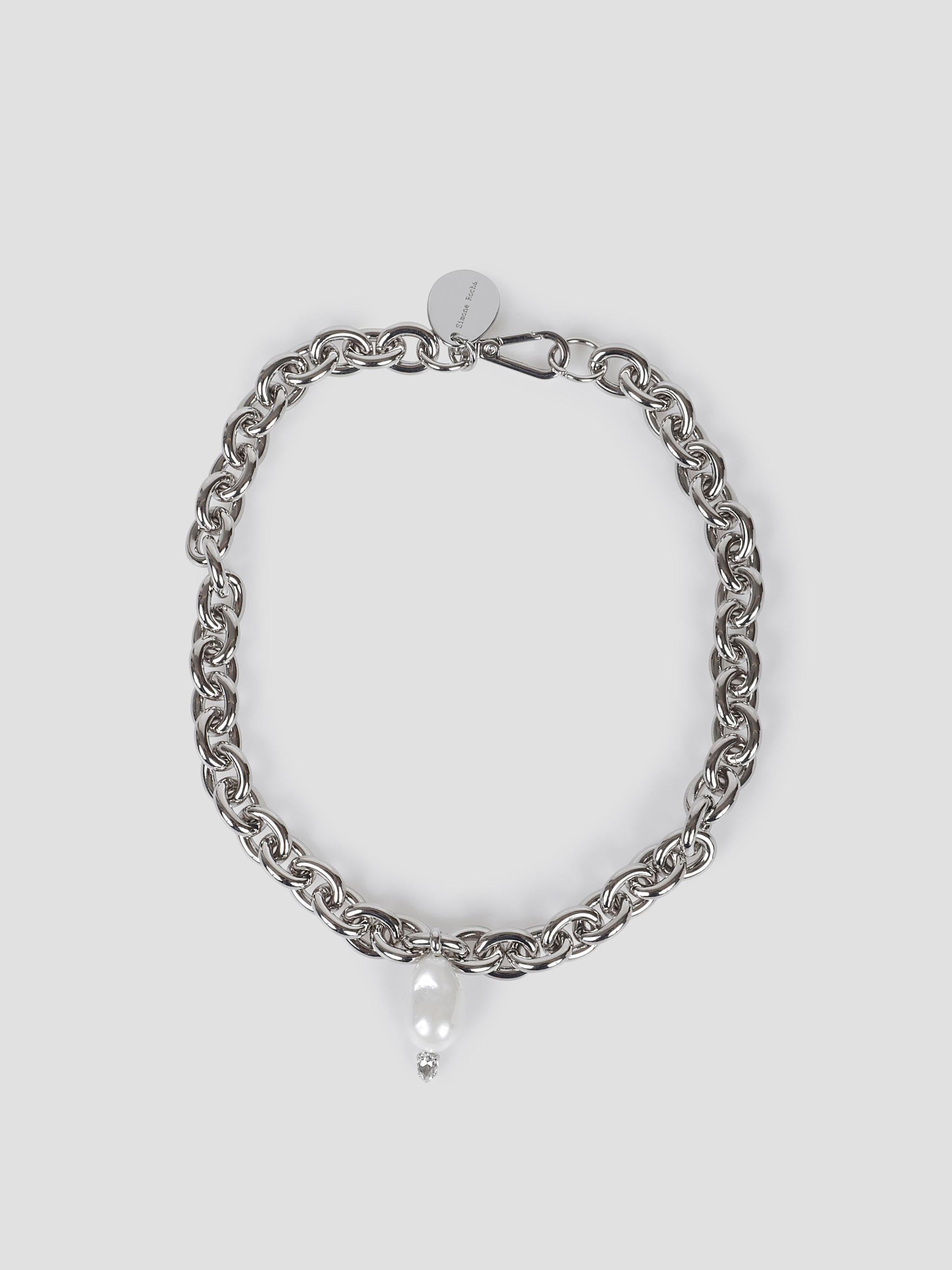 Chain necklace w/ pearl & crystal pendant