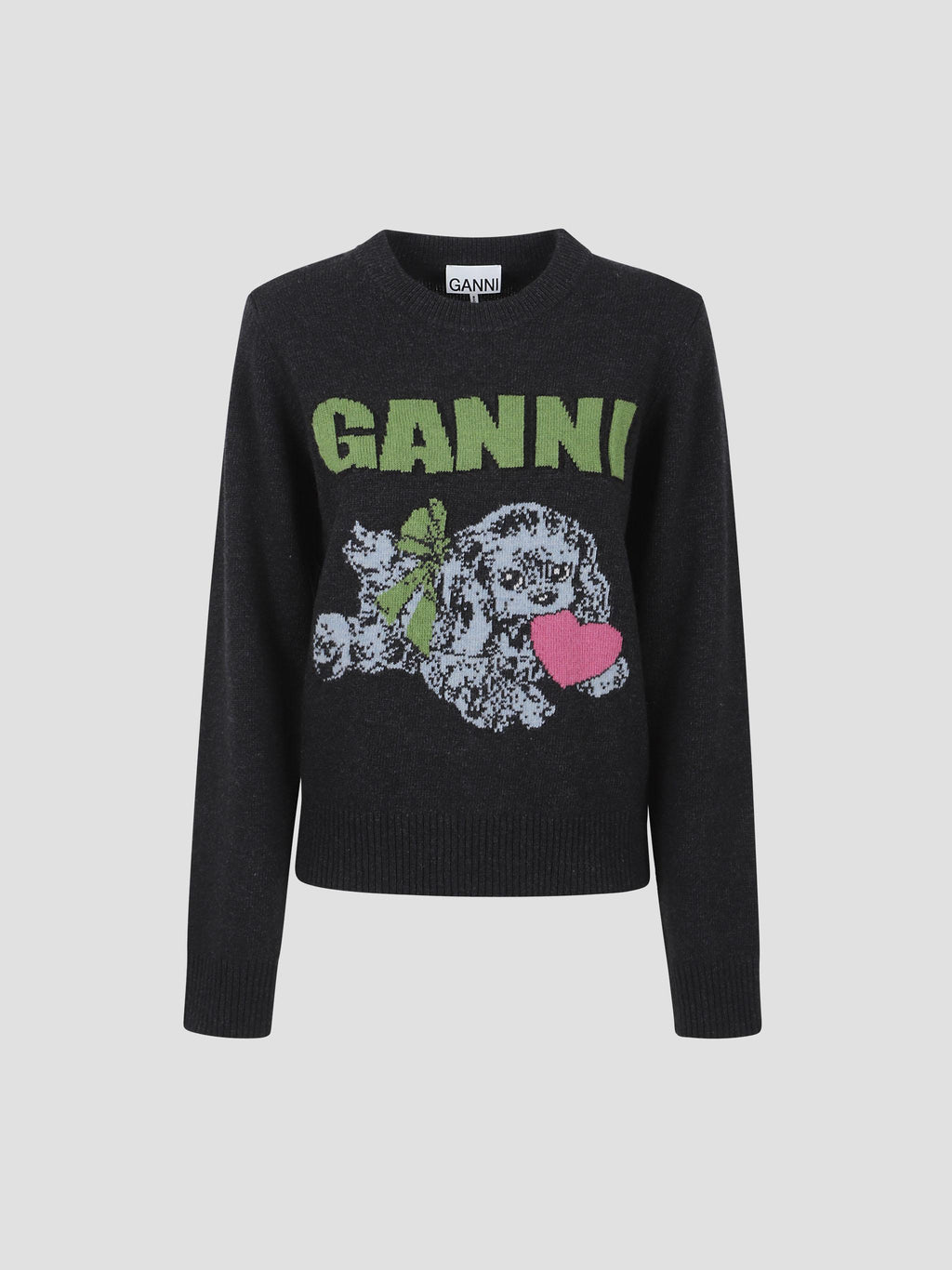 Graphic wool mix puppy love crewneck