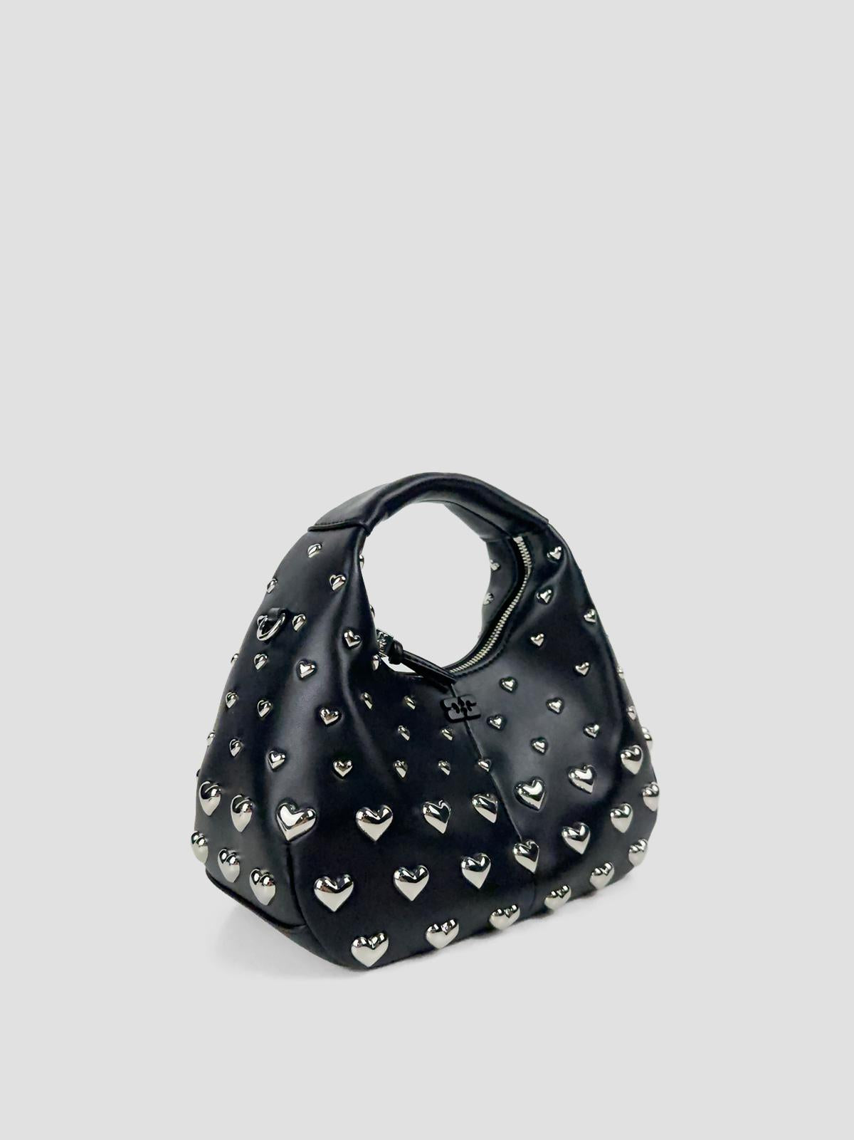 Mini hobo heart studded shoulder bag