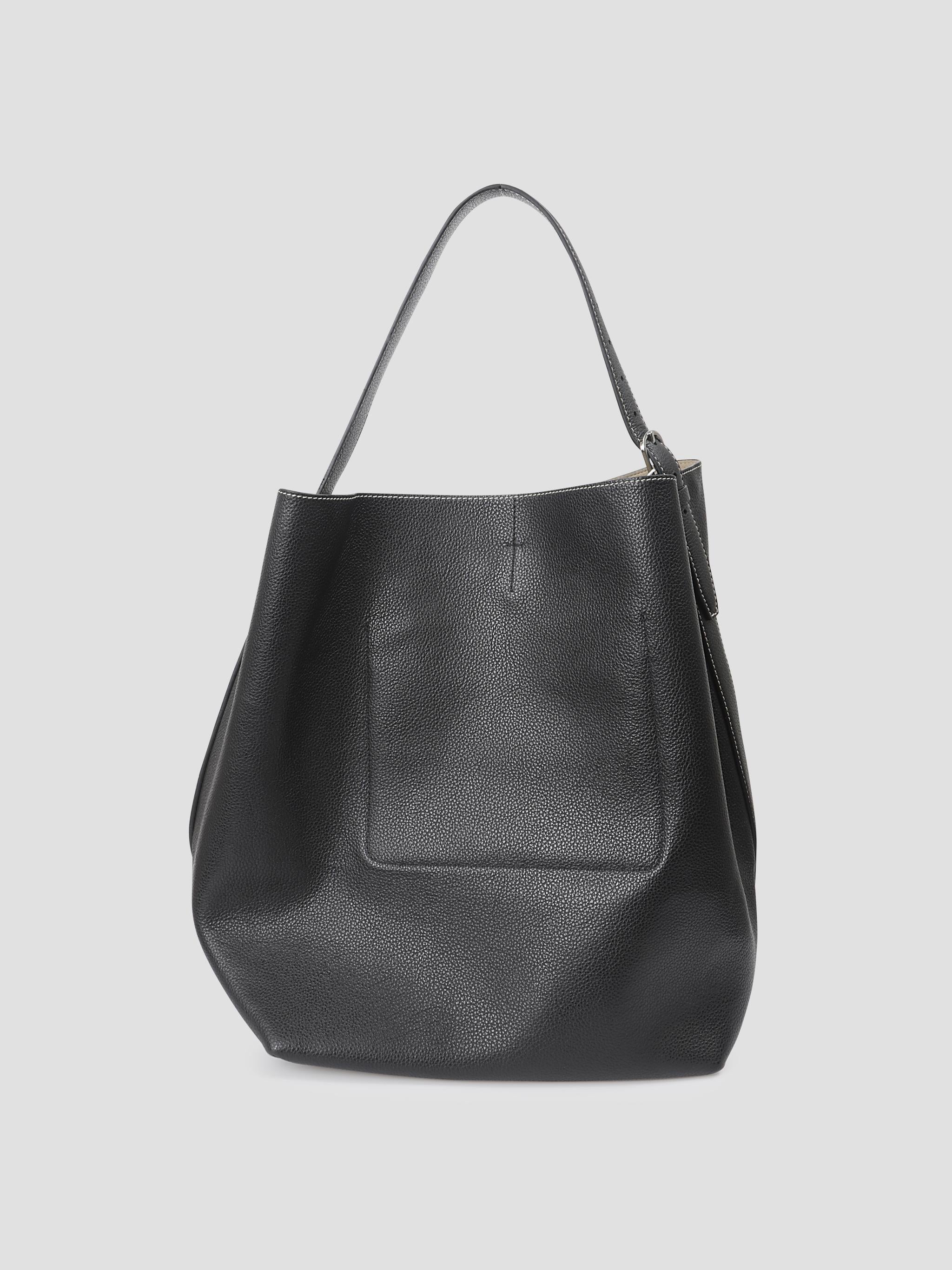 Belted grained-leather tote