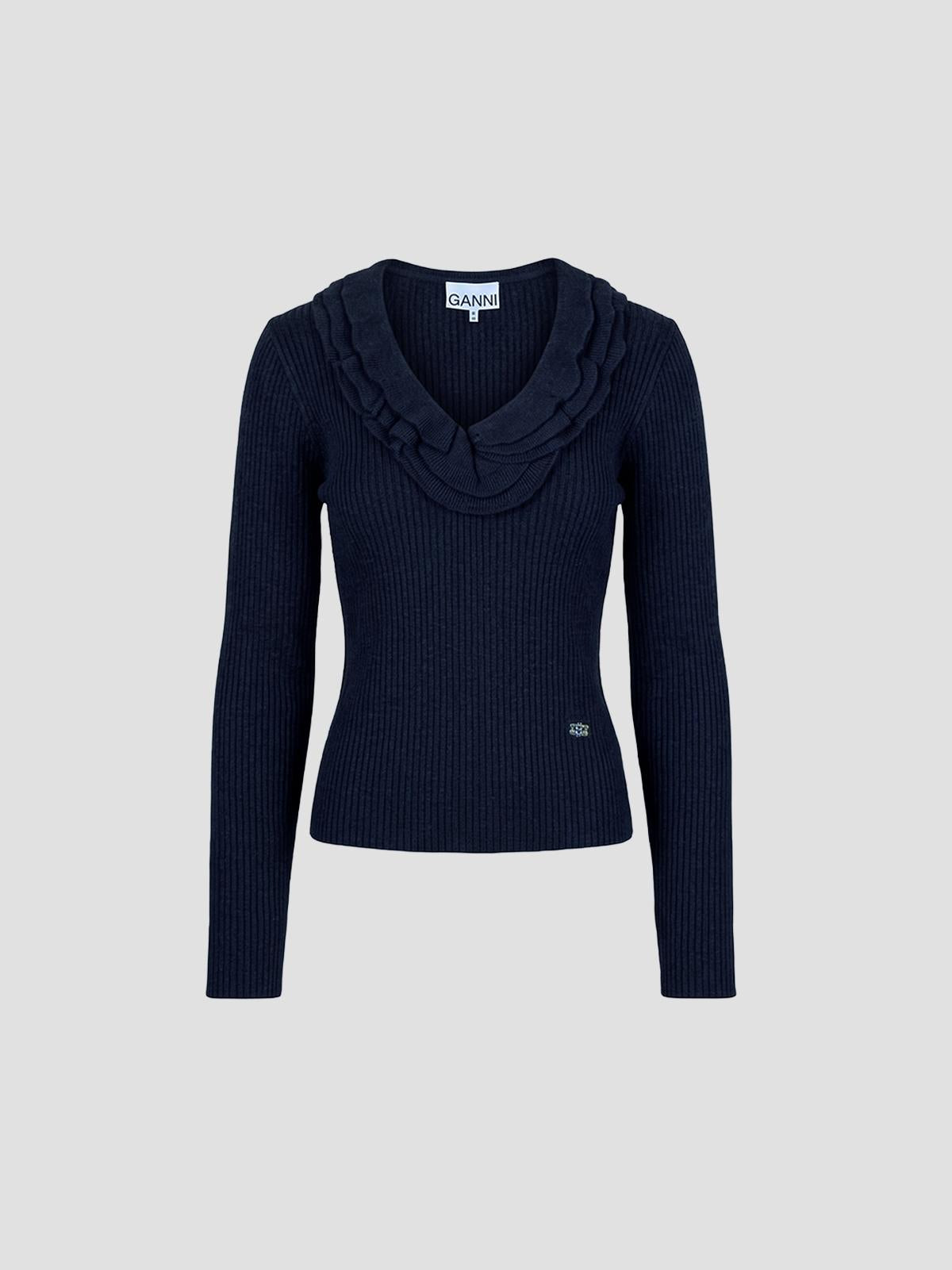 Ribbed merino frill top