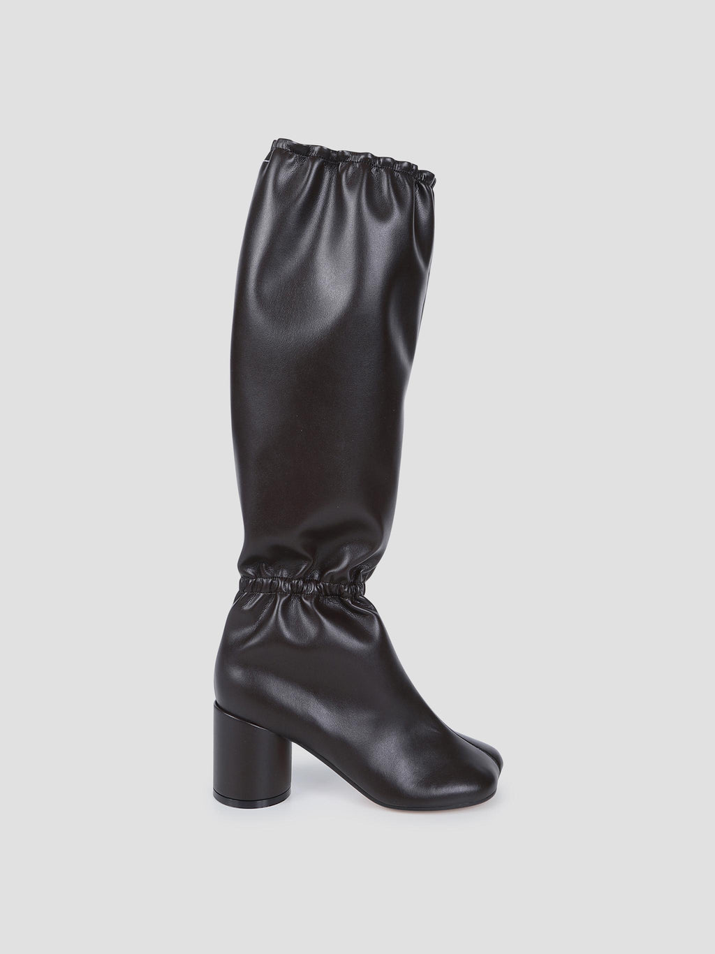 Anatomic gathered leather knee-high boots