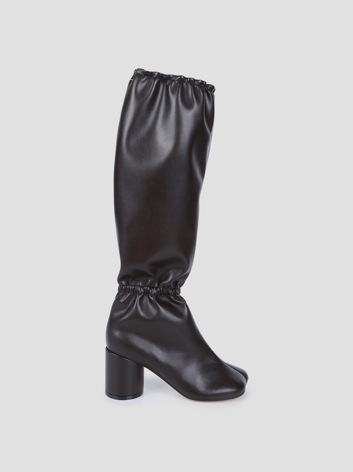 Anatomic gathered leather knee-high boots