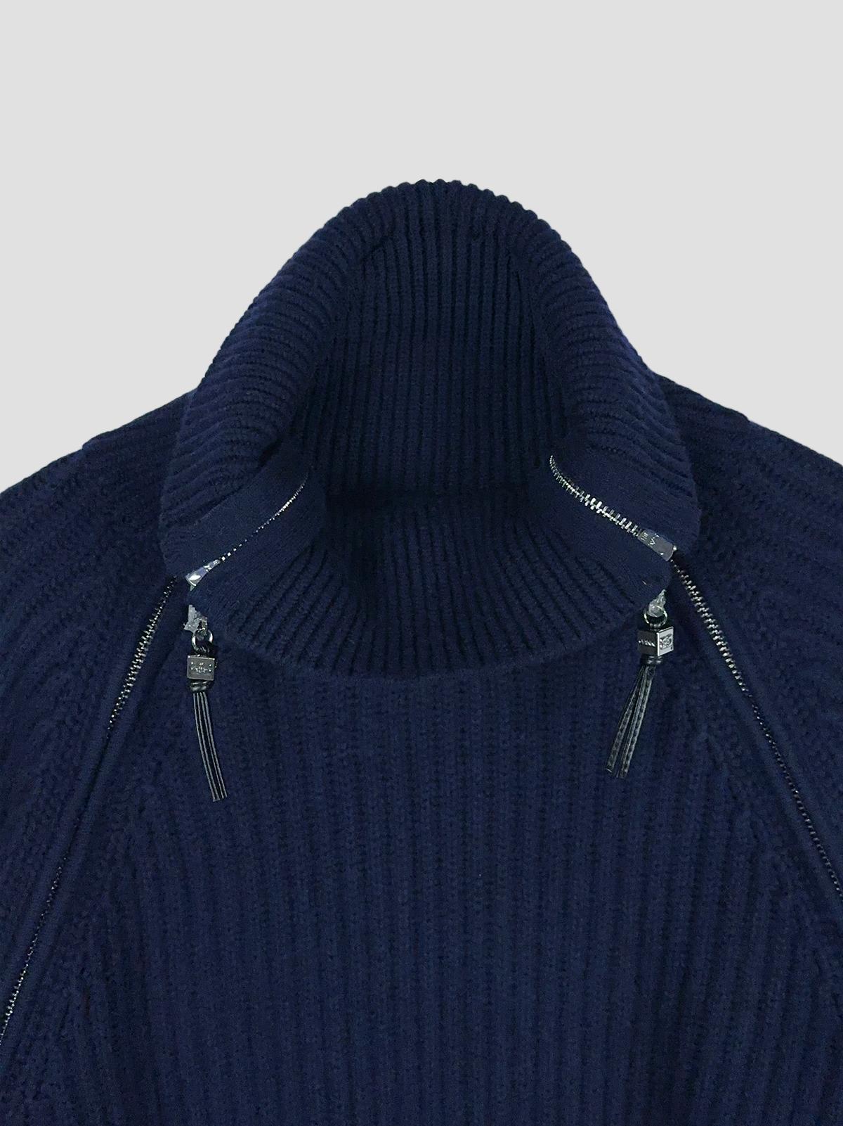 Wool melange rib stripe zip turtleneck