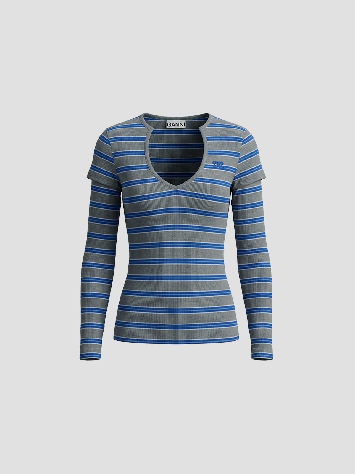 Soft cotton ribb v neck longsleve