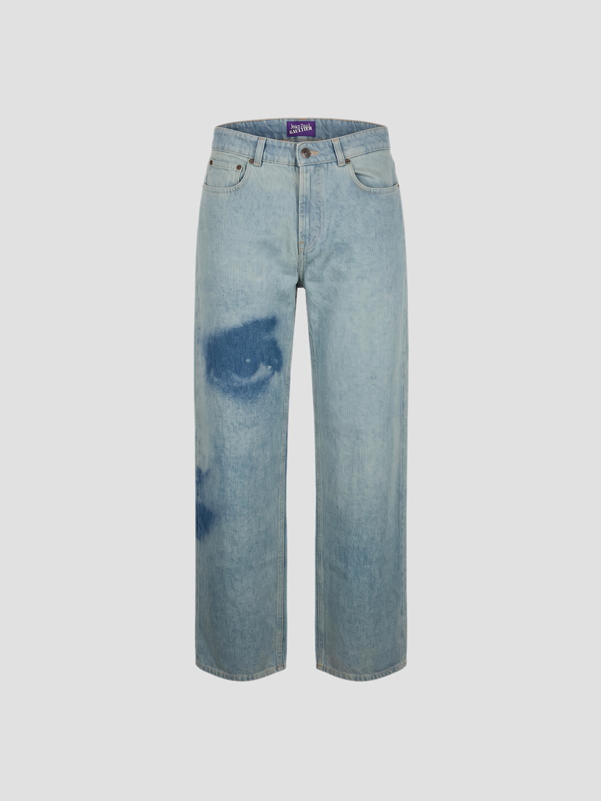 Straigth leg denim pant with face print
