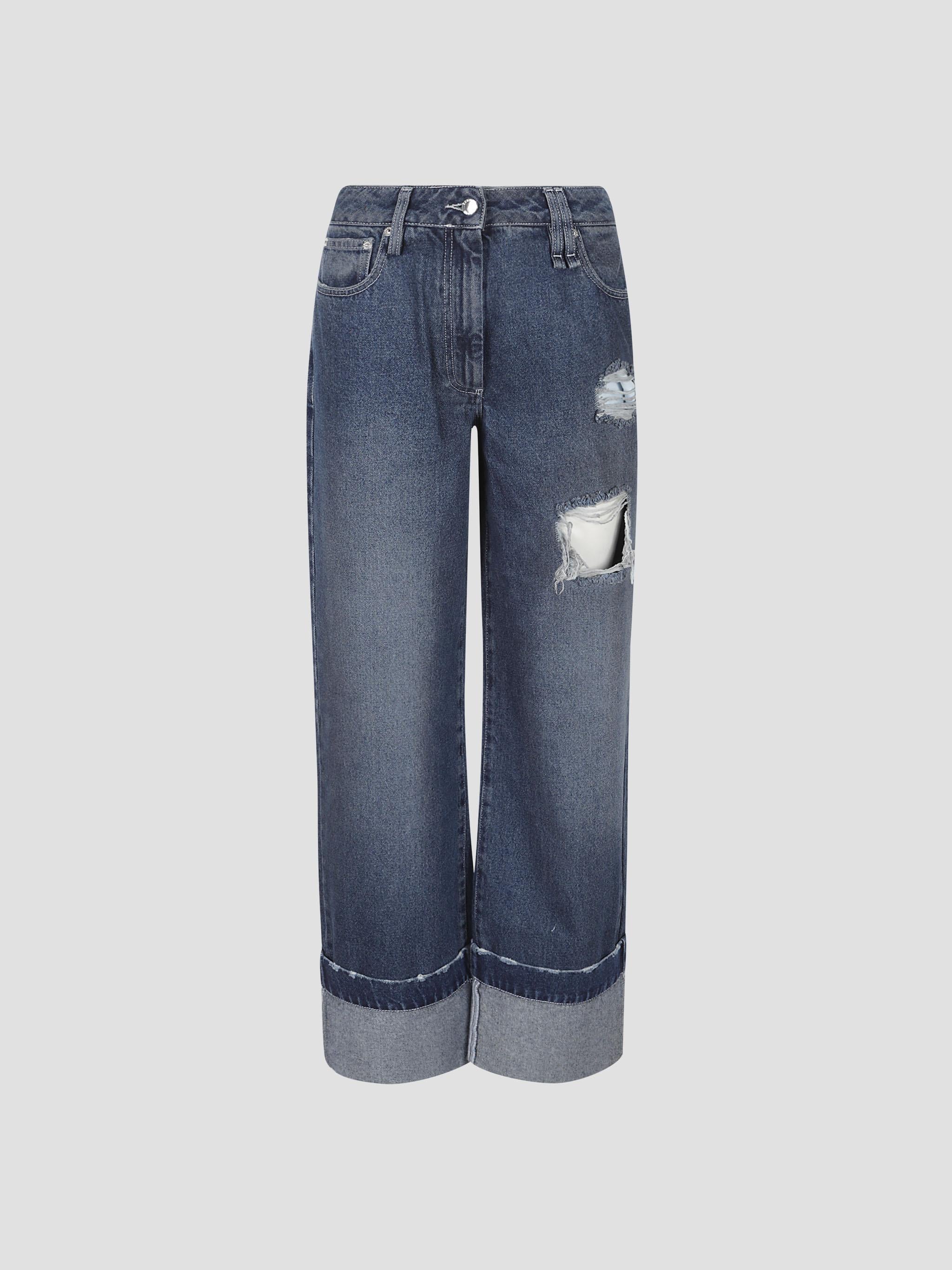 Distressed straight leg jeans