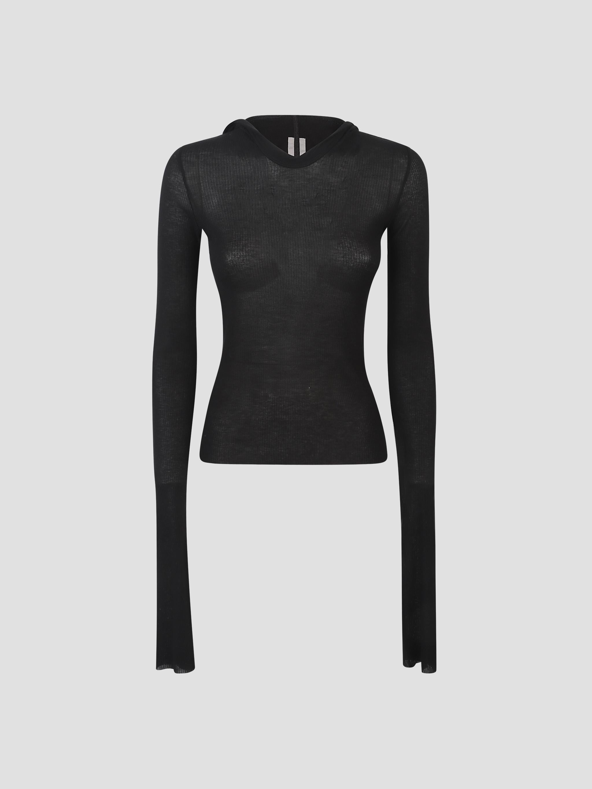 Cropped hooded rib ls t