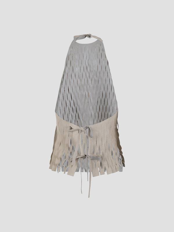 Cut apron laser-cut suede top