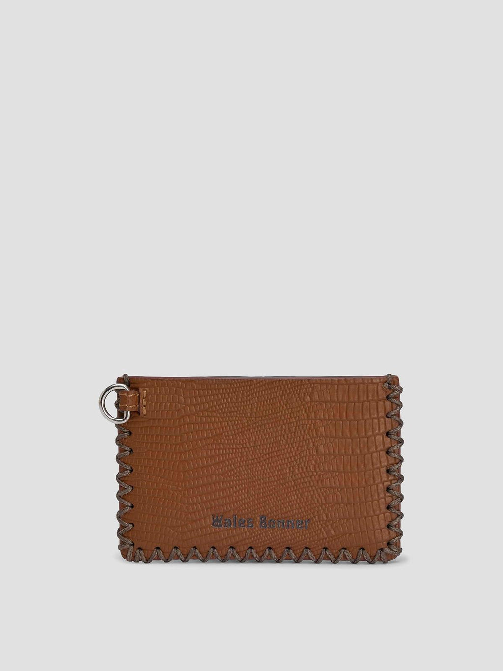 Wales bonner leather card holder lanyard dark brow