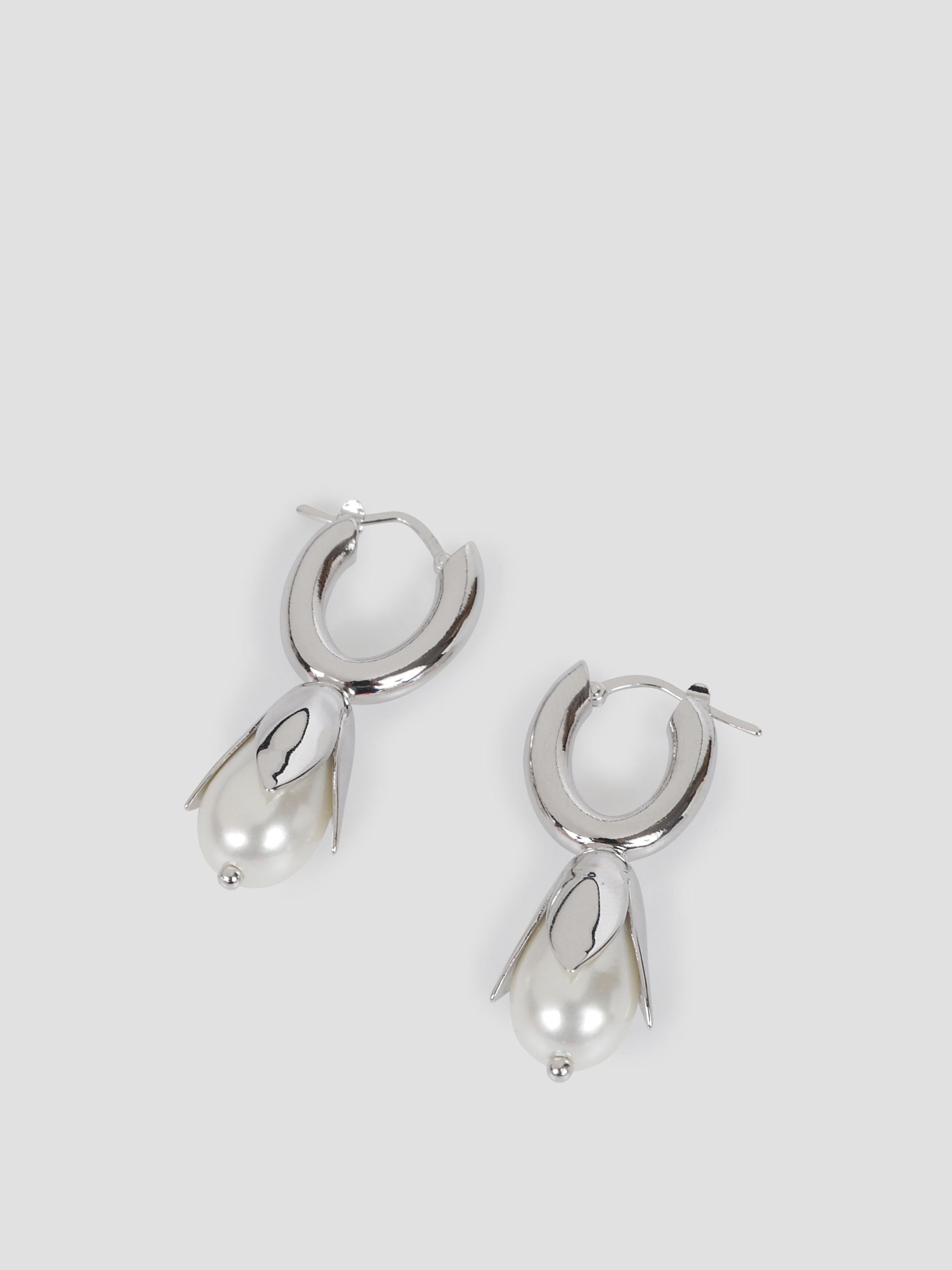 Encased pearl flower hoop earrings