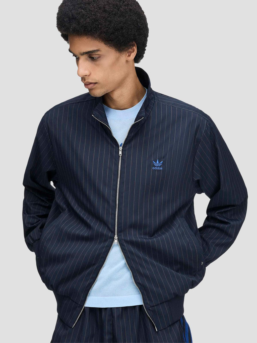 Wales bonner pinstripe track jacket navy