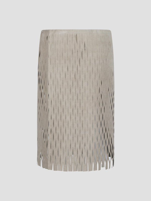 Cut skirt laser-cut suede skirt