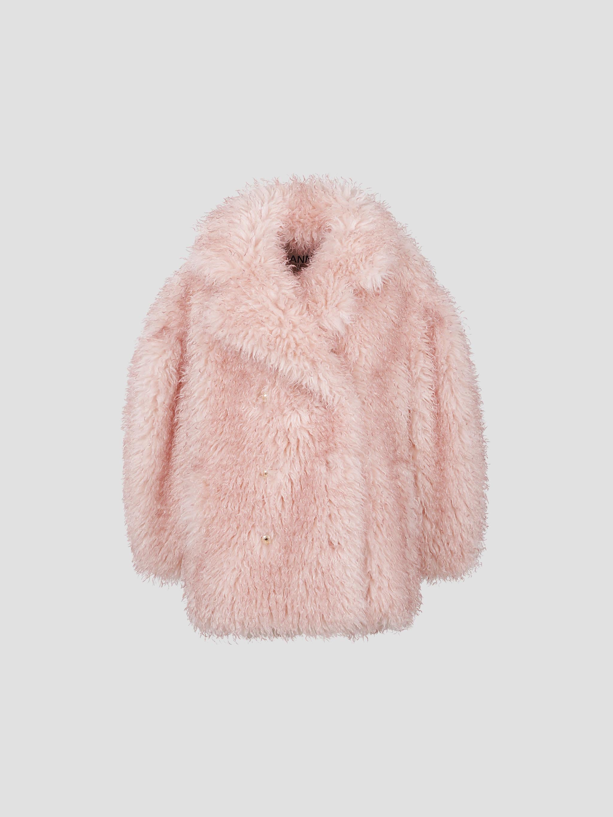 Long pile alternative fur midi coat