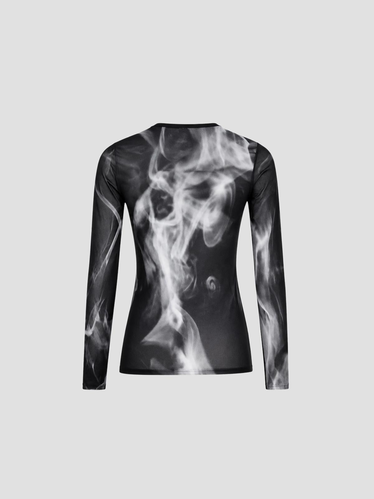 Mesh long sleeves top printed "smoking women"