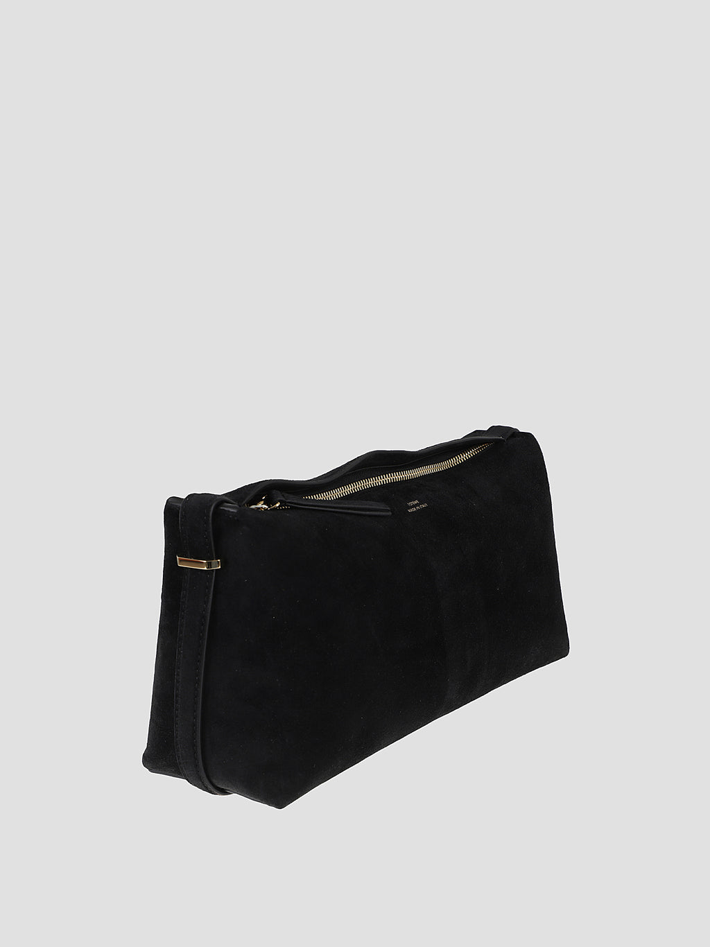 Belted suede clutch