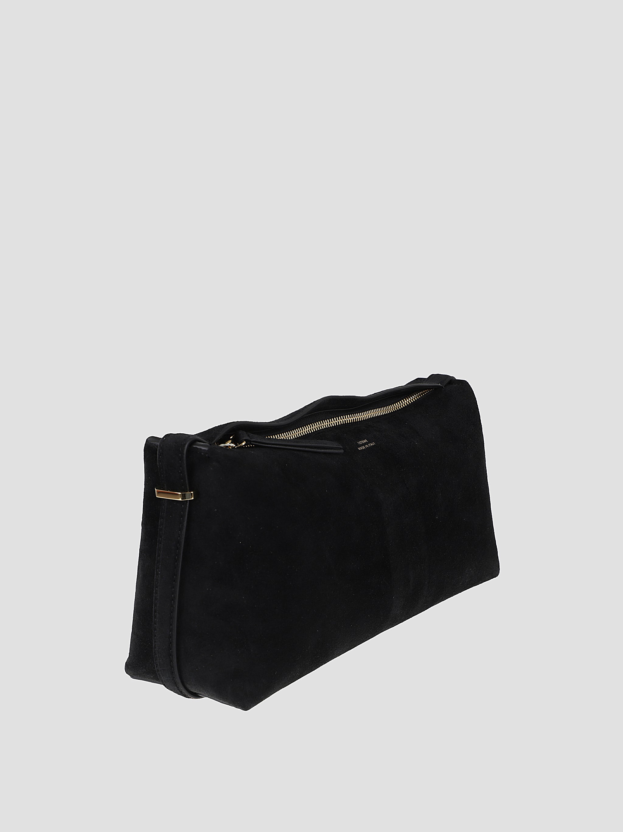 Belted suede clutch