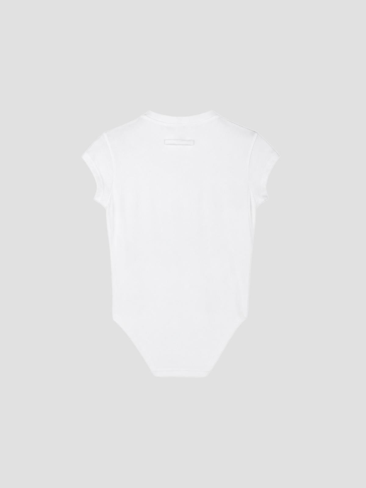 Stretch viscose jersey baby tee with leather tag d