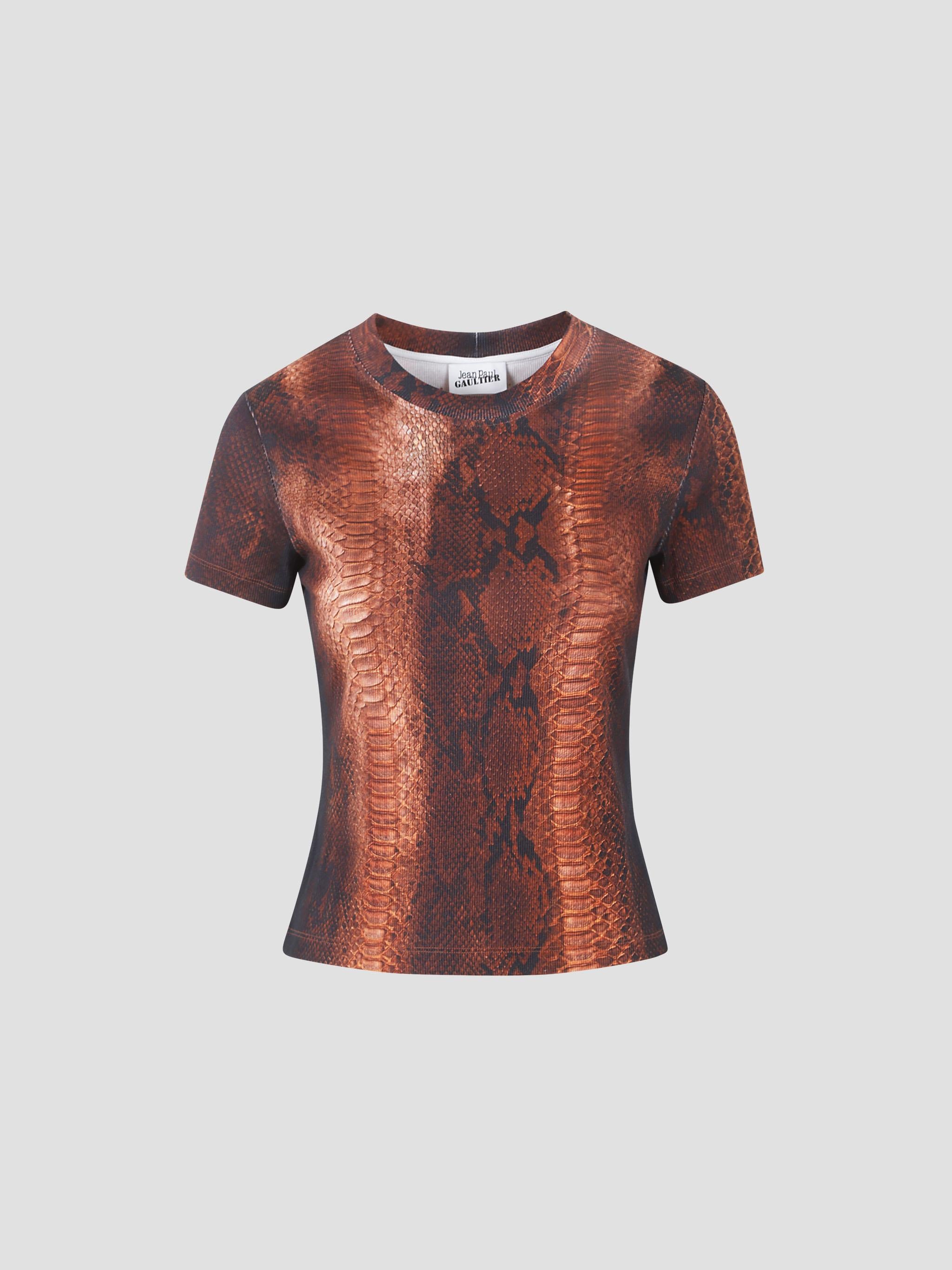 Cotton ribbed tee-shirt printed "python"