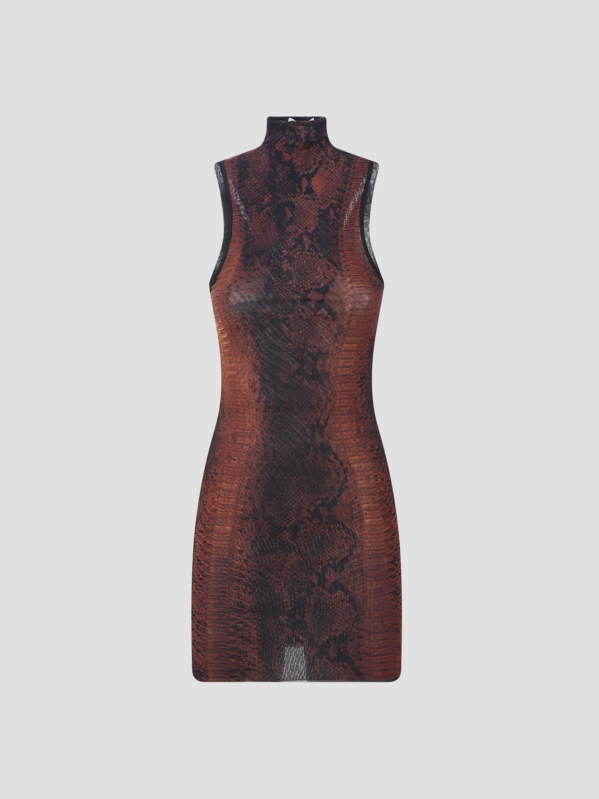 JEAN PAUL GAULTIER Mesh high neck short dress printed