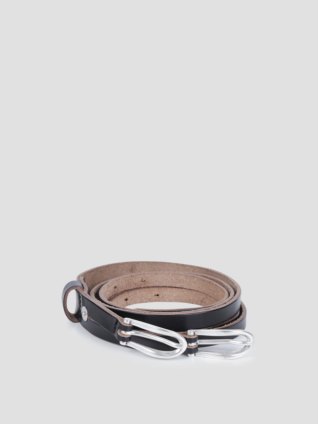 Twin tongue leather belt