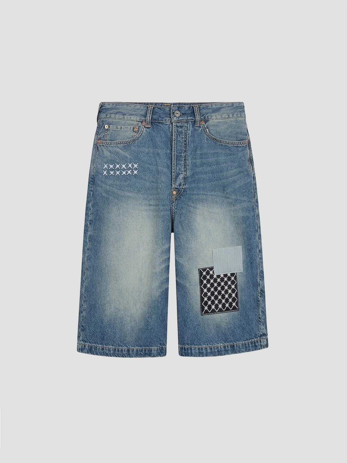 Ht fabric patch denim shorts