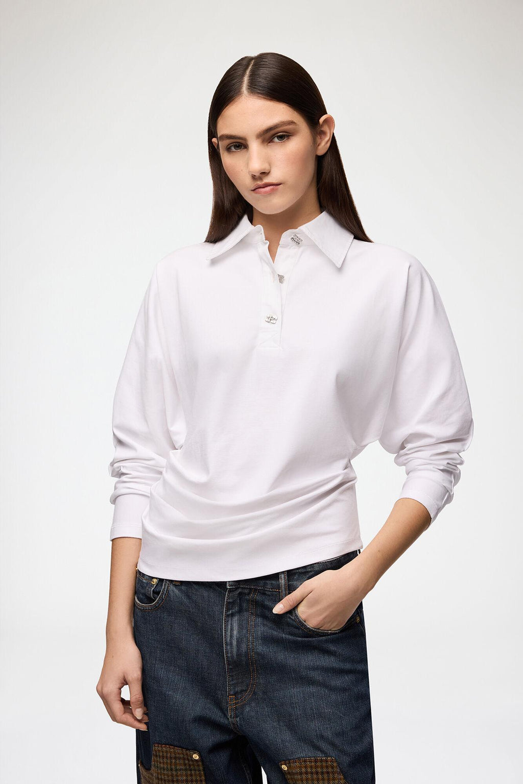 Heavy stretch jersey draped polo