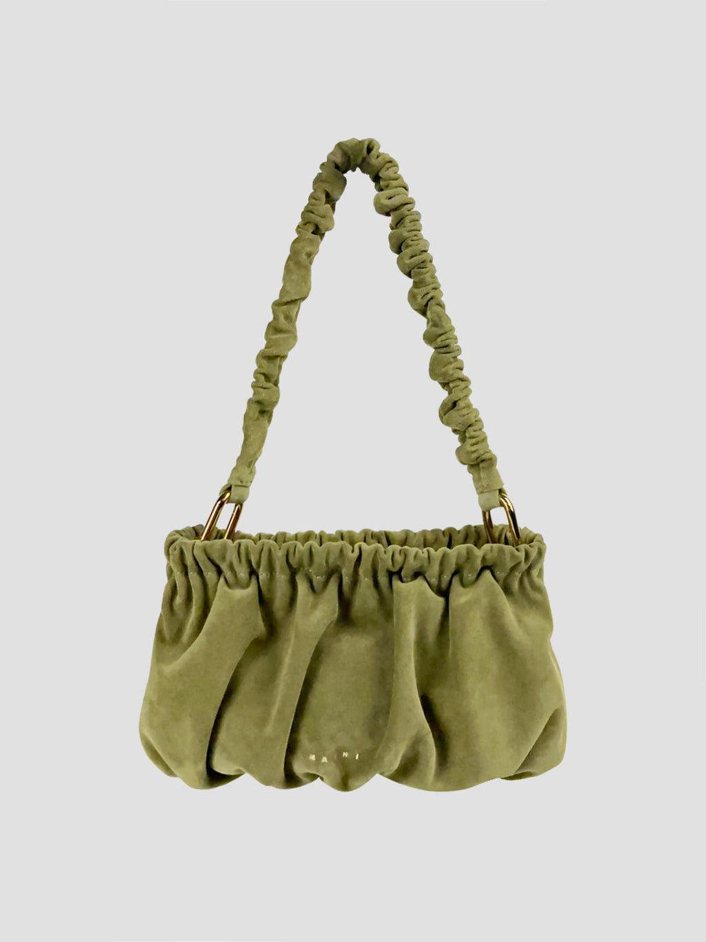 Marni Green suede ruffles clutch
