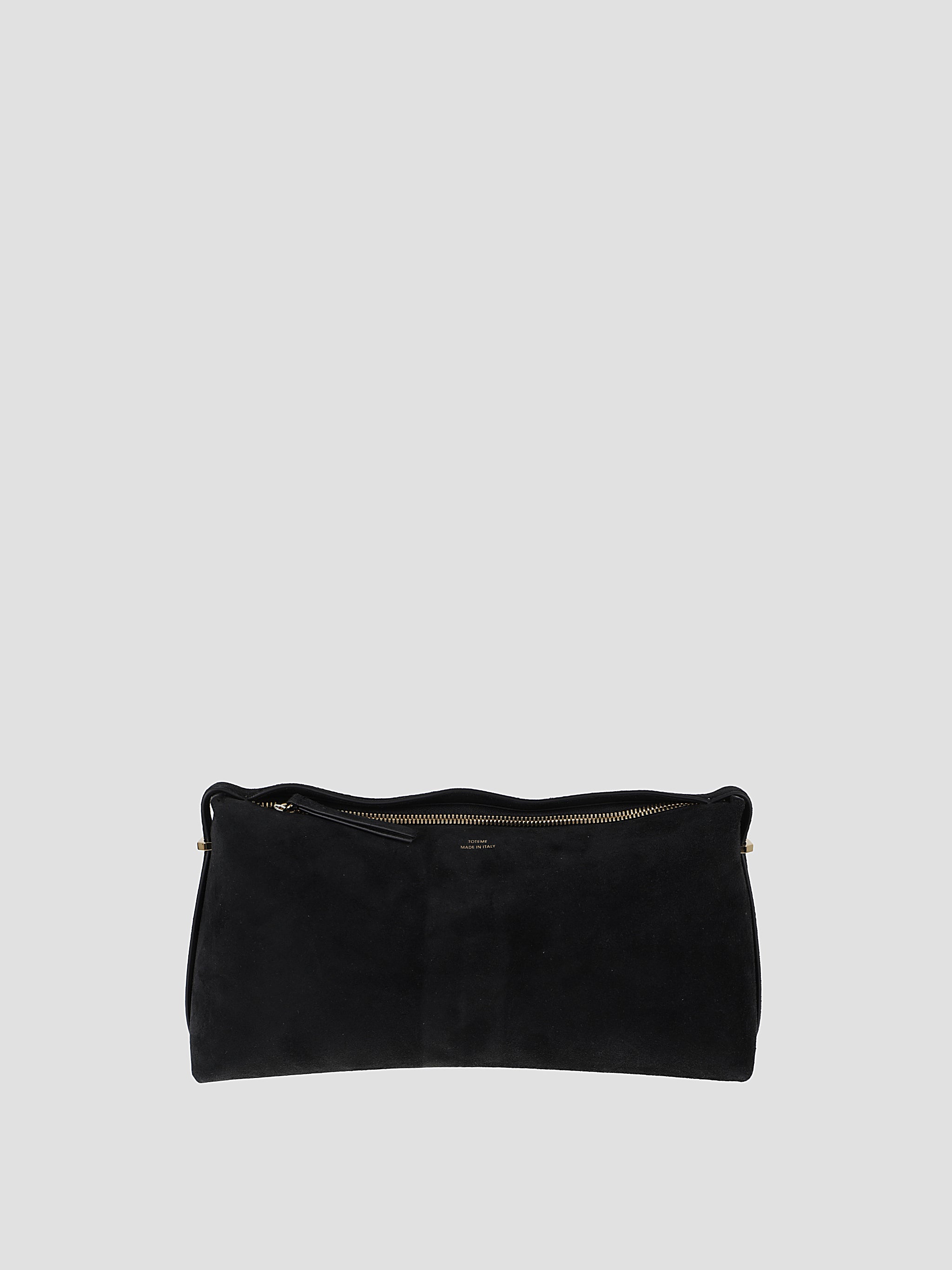 Belted suede clutch