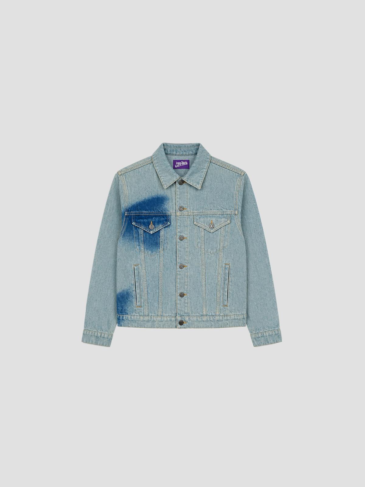 Denim jacket with face print