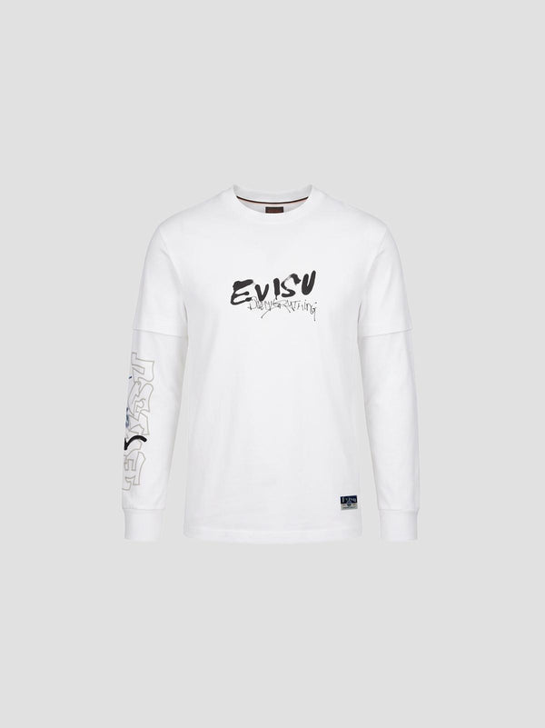 Fortune cat print long-sleeve t-shirt white