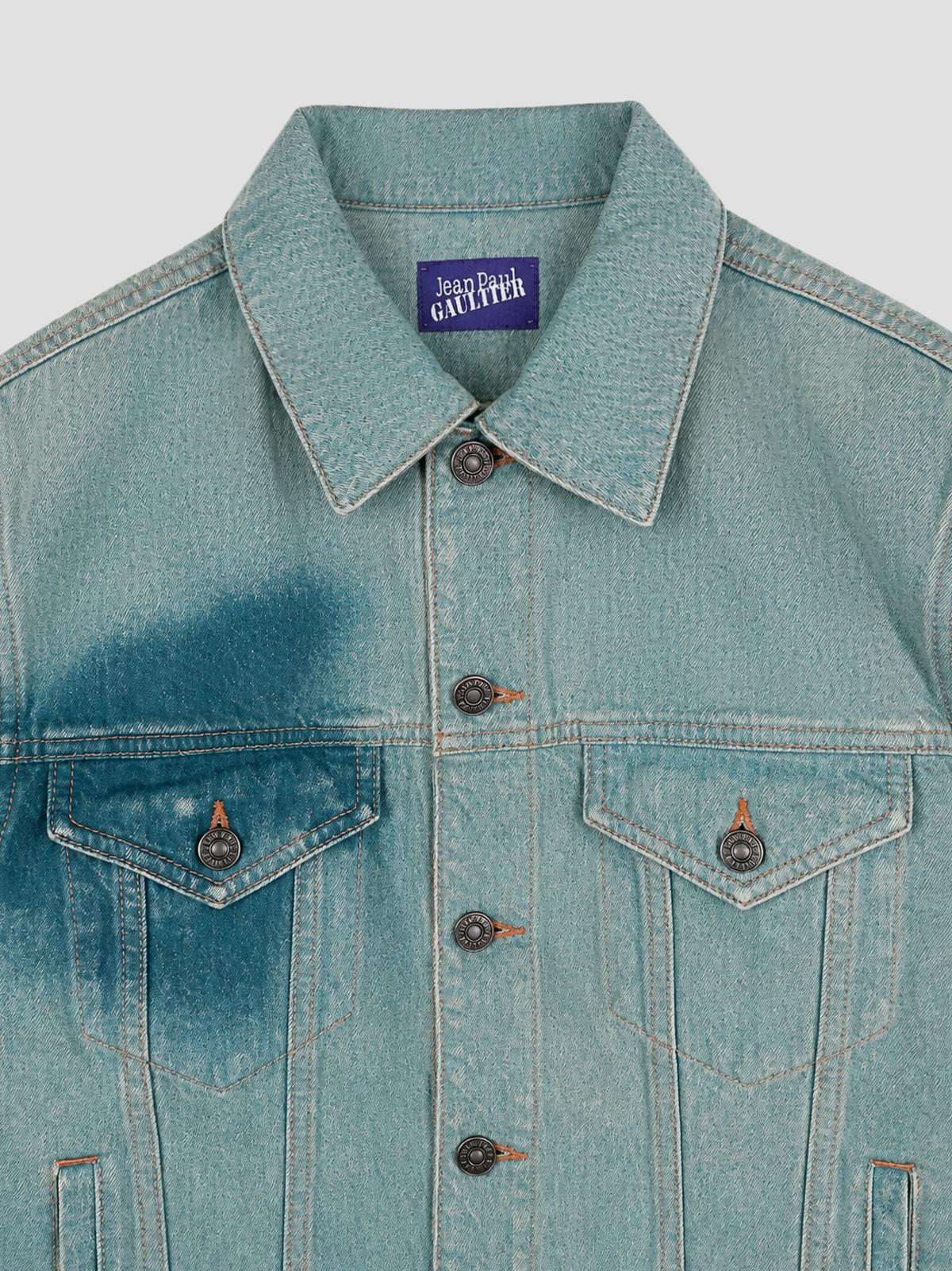 Denim jacket with face print