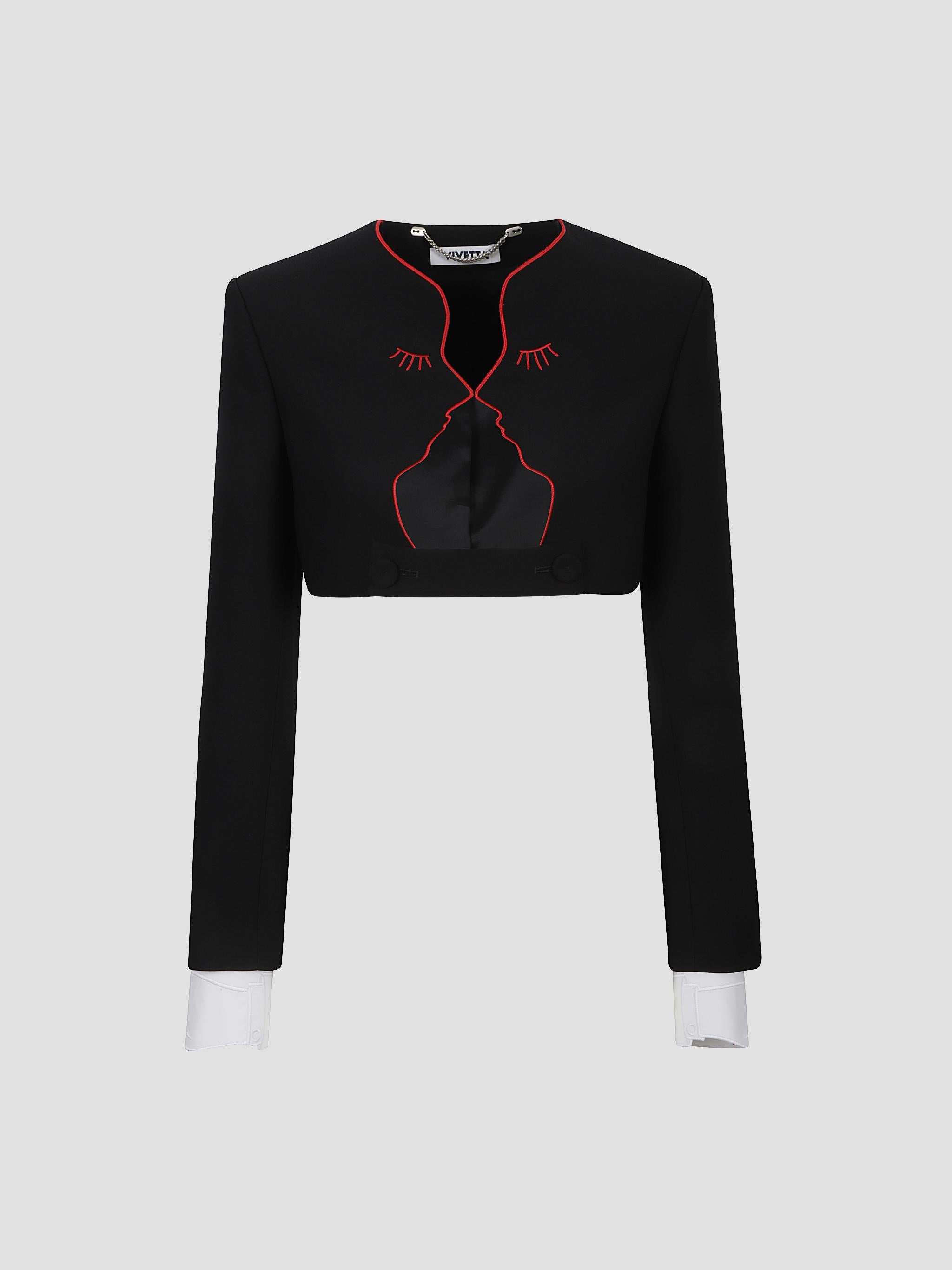 Face-embroidered crepe envers satin jacket