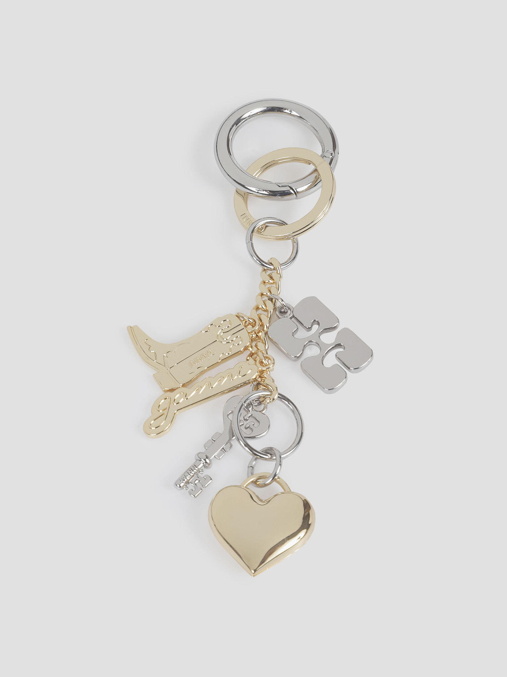 Ganni bou charms keyring silver and gold