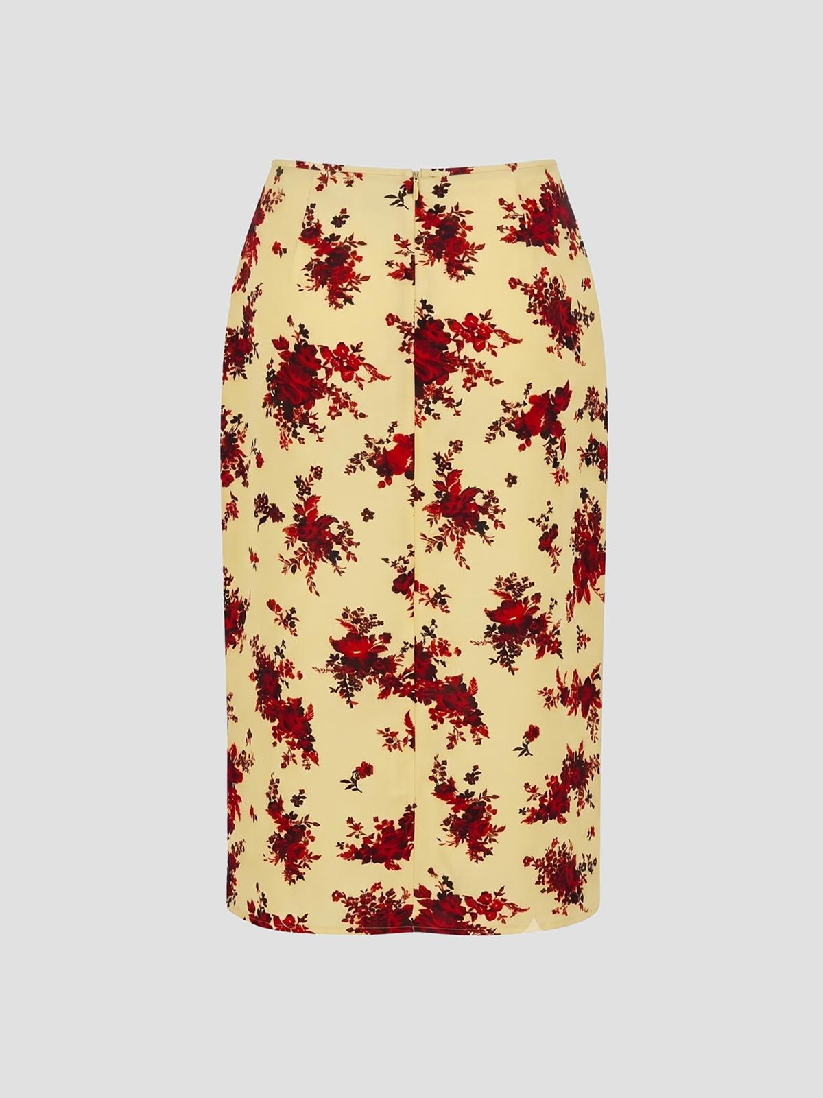 Satin-back floral print skirt