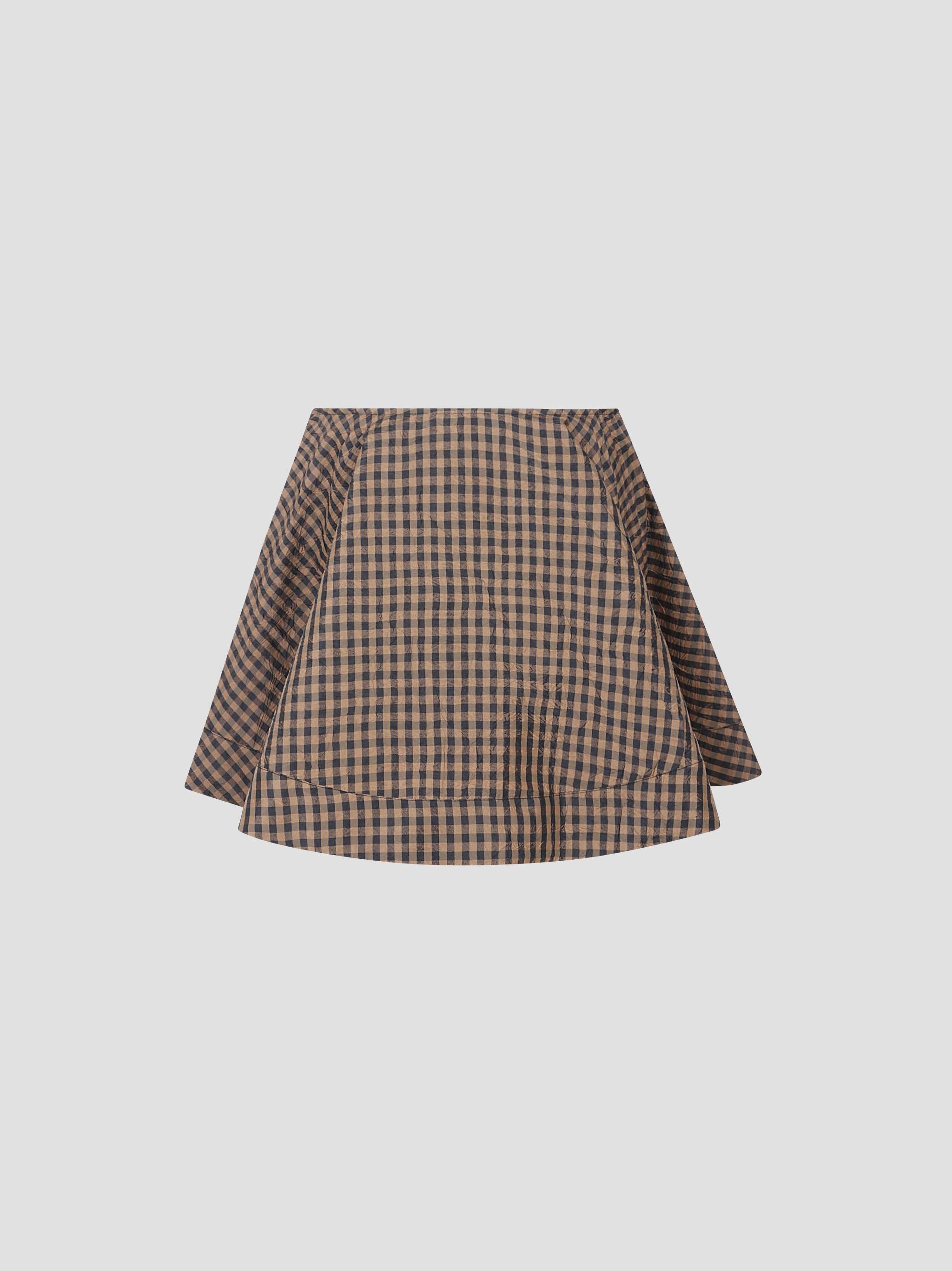Crinkled taffeta check mini circle skirt