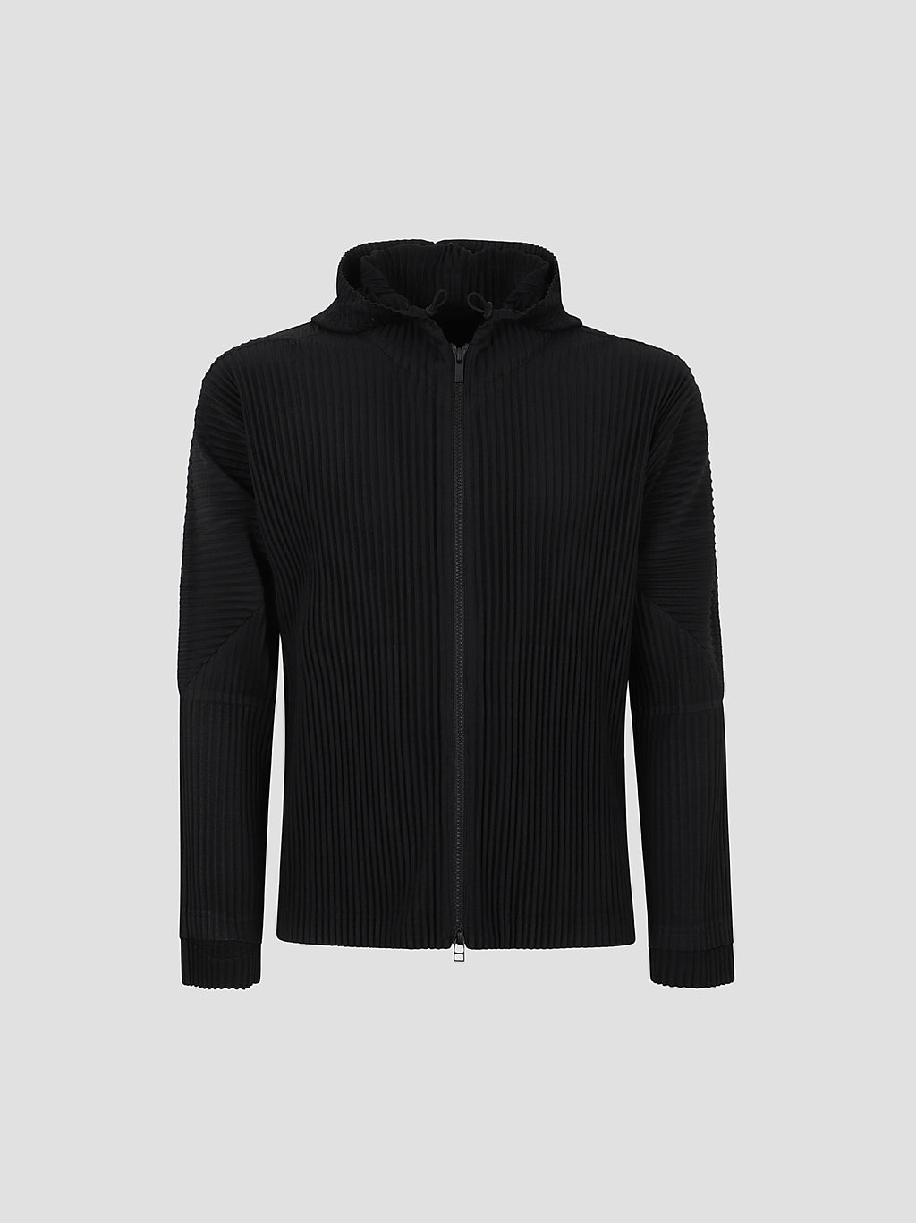 Two-way zip hooded jacket with pleats