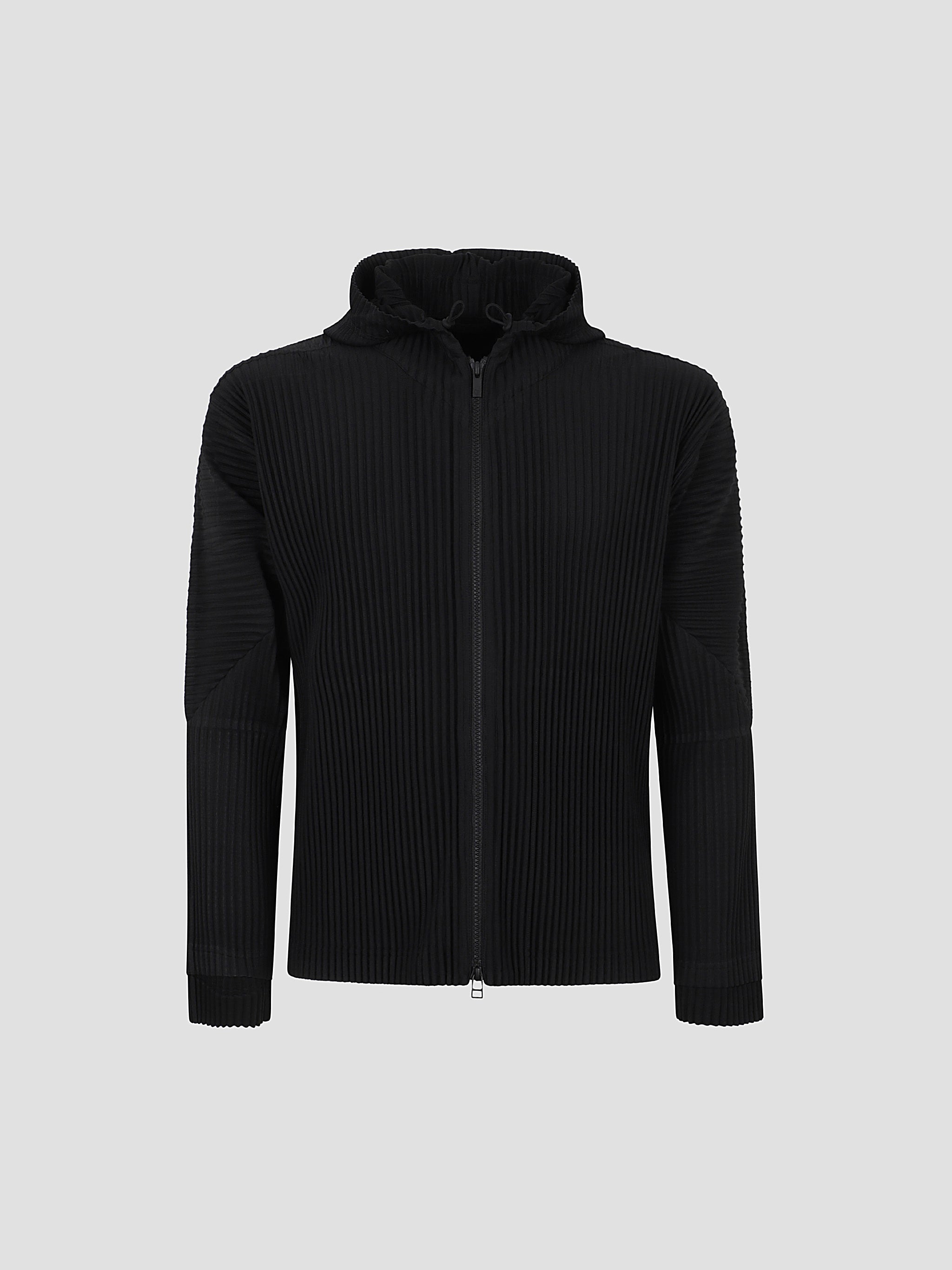 Two-way zip hooded jacket with pleats