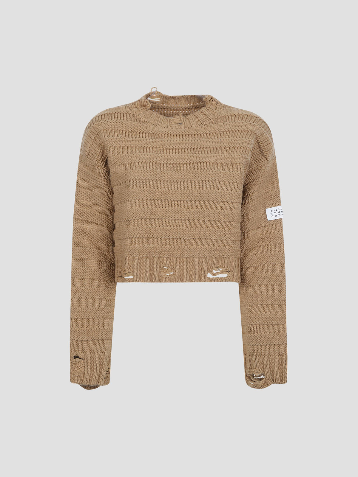 Distressed wool-blend crew-neck sweater