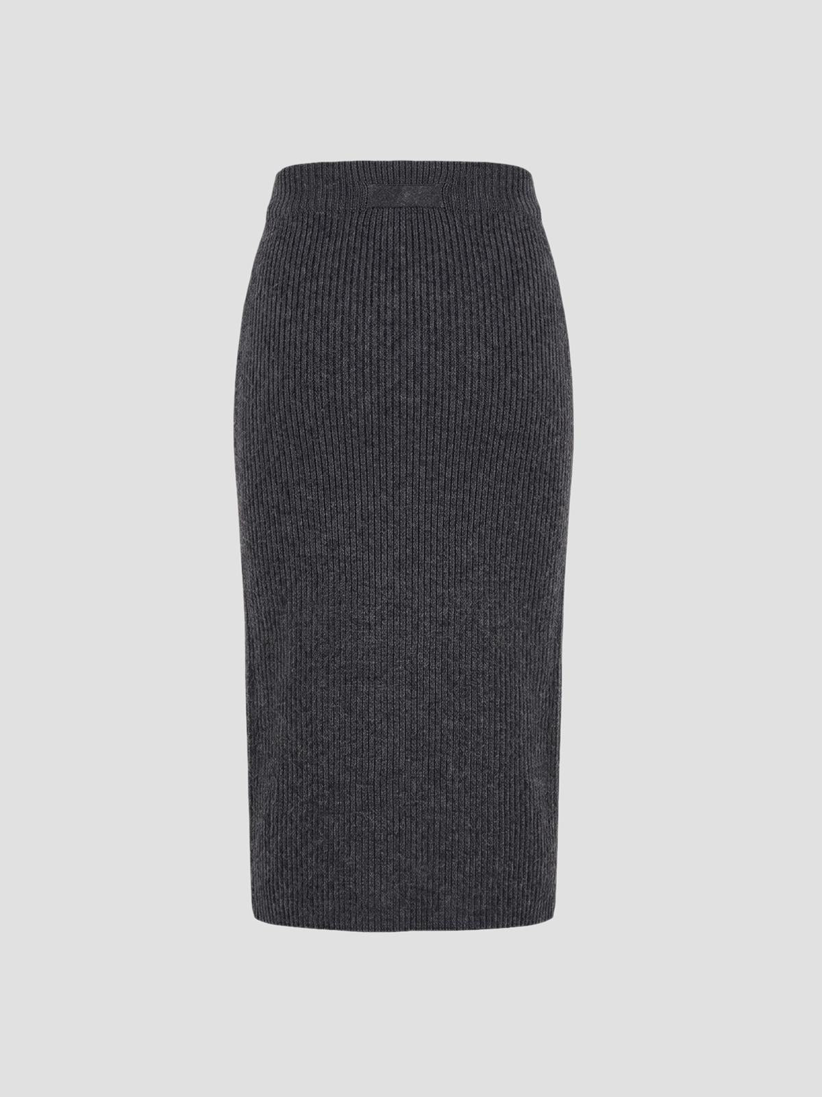 Midi skirt with leather tag details