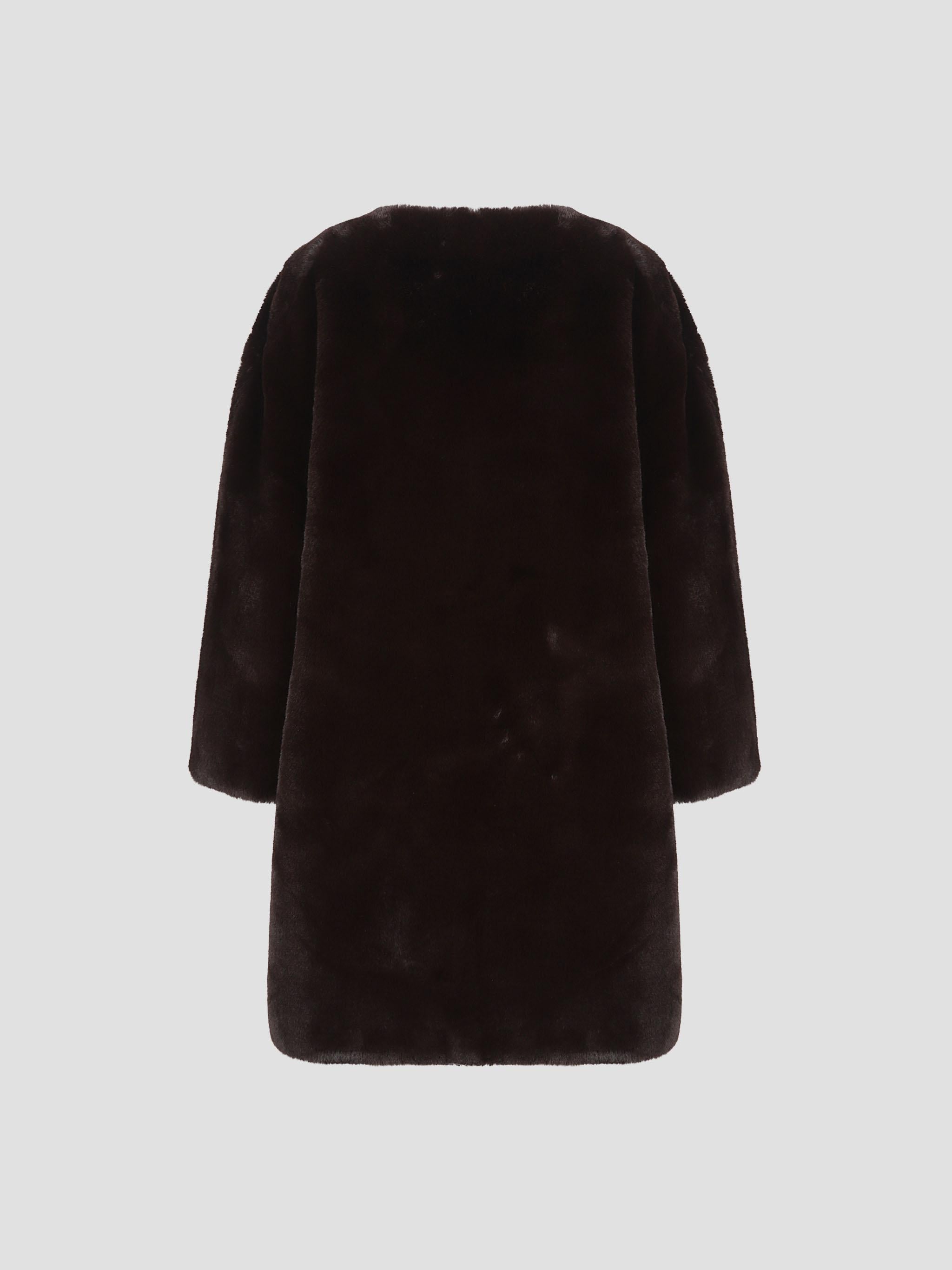 Matera collarless faux fur coat