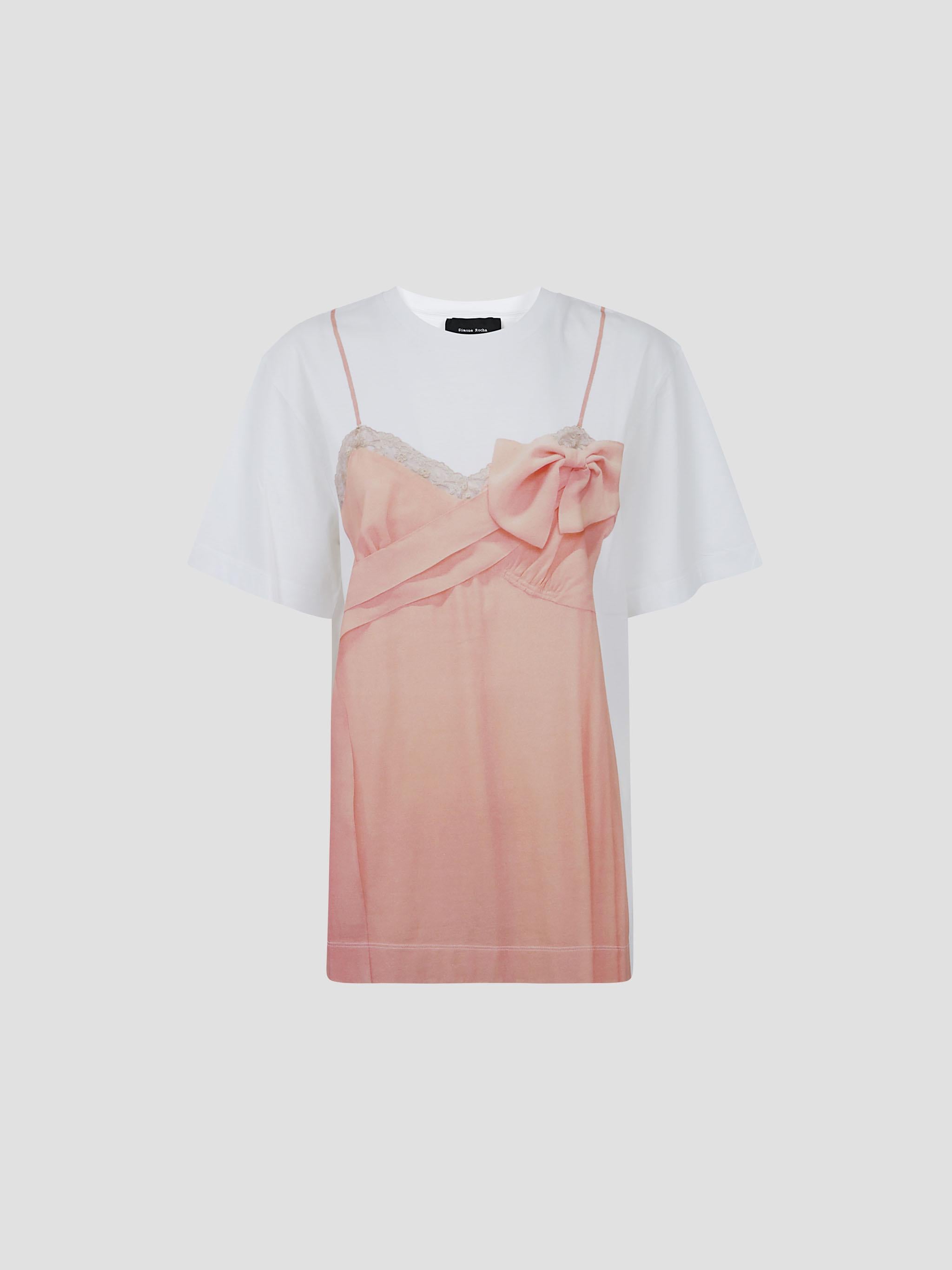 Bow sash slip dress trompe l'oeil  t-shirt