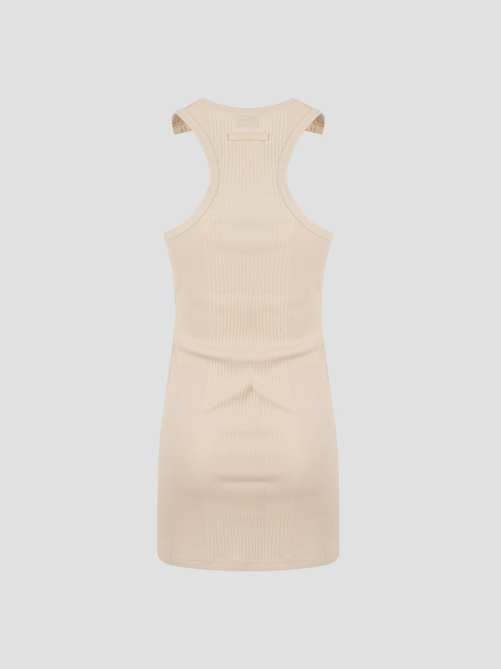 Ribbed short dress with "gaultier" patch and overa