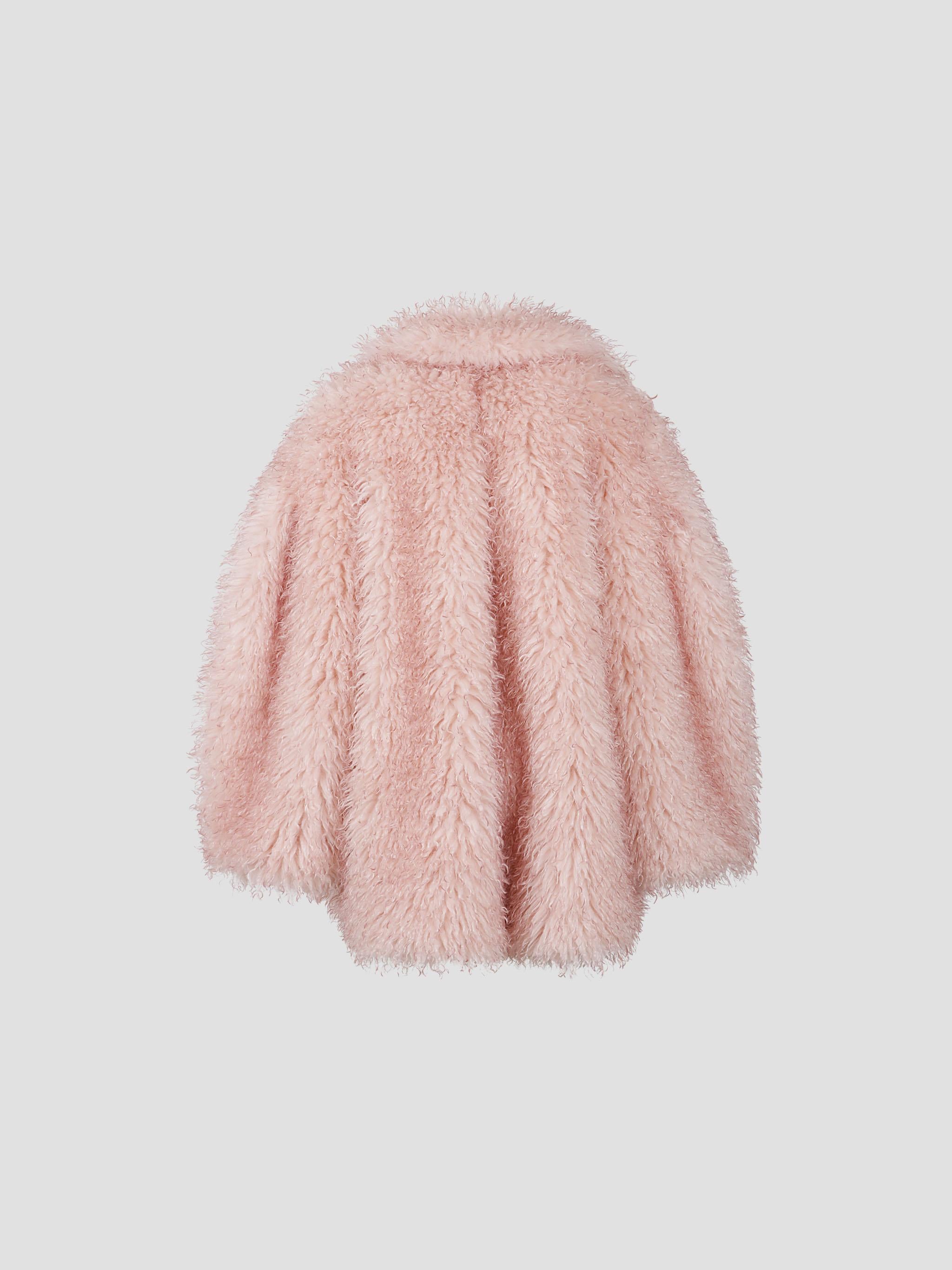 Long pile alternative fur midi coat