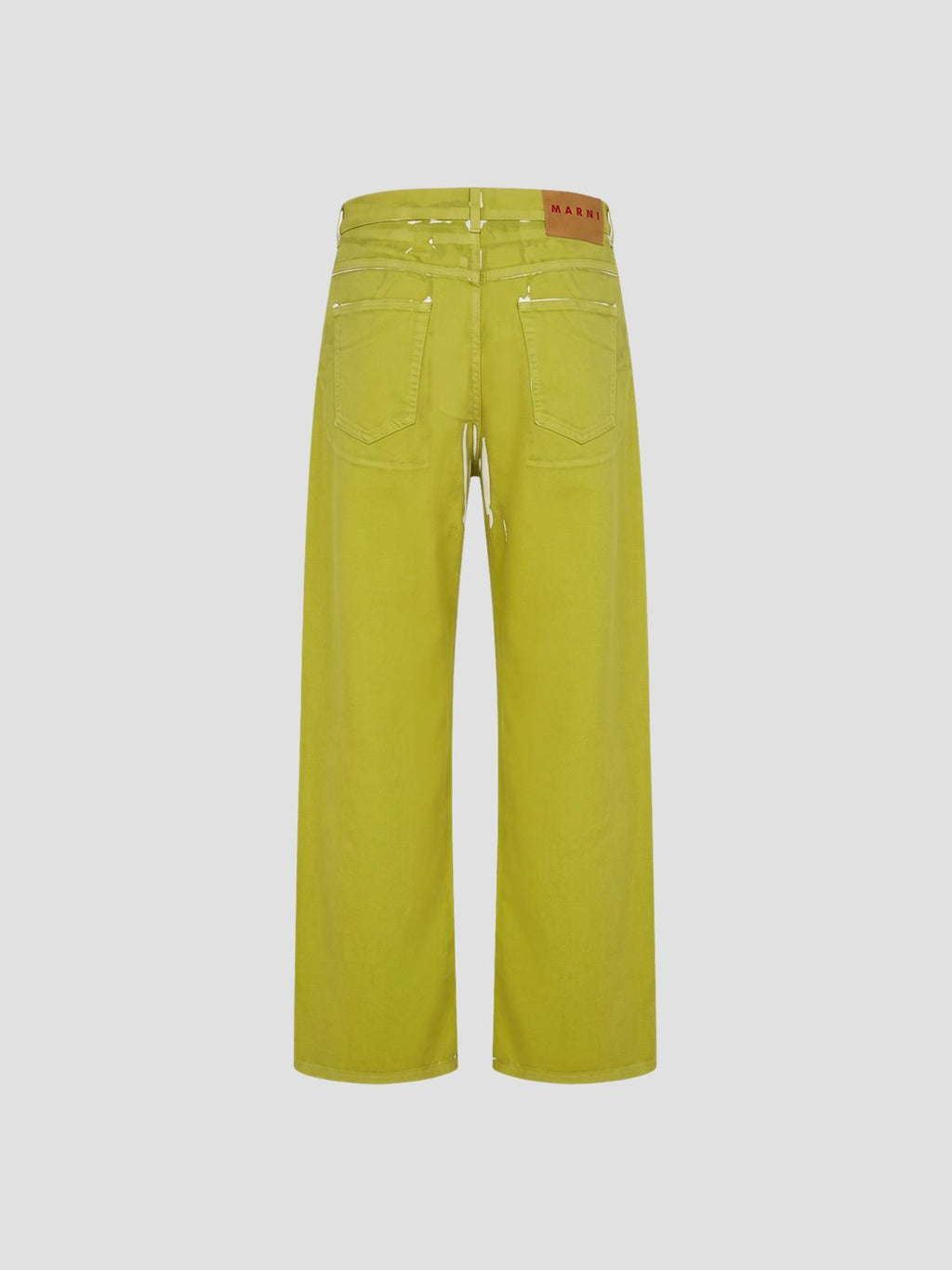 Screen-printed denim wide-leg pants