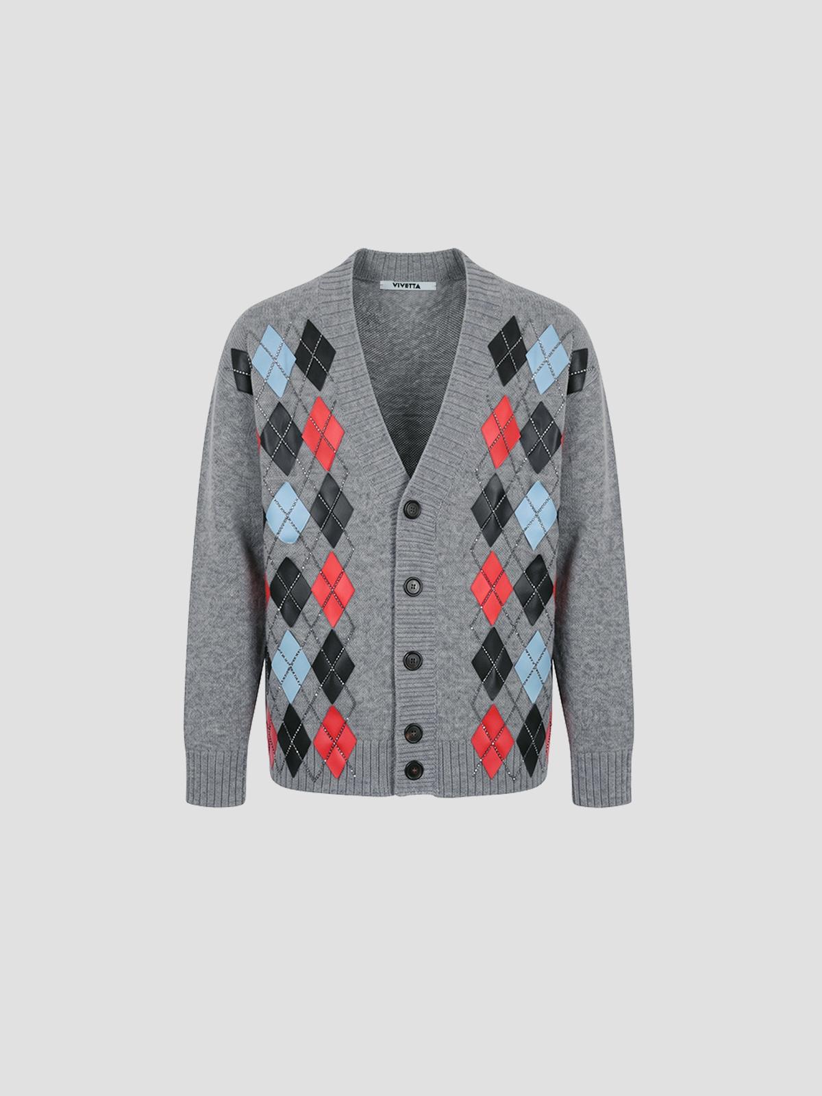 Front diamond-embroidered carded merino