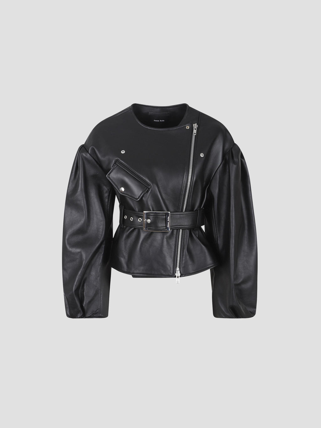 Cropped sculpted belt detail biker jacket